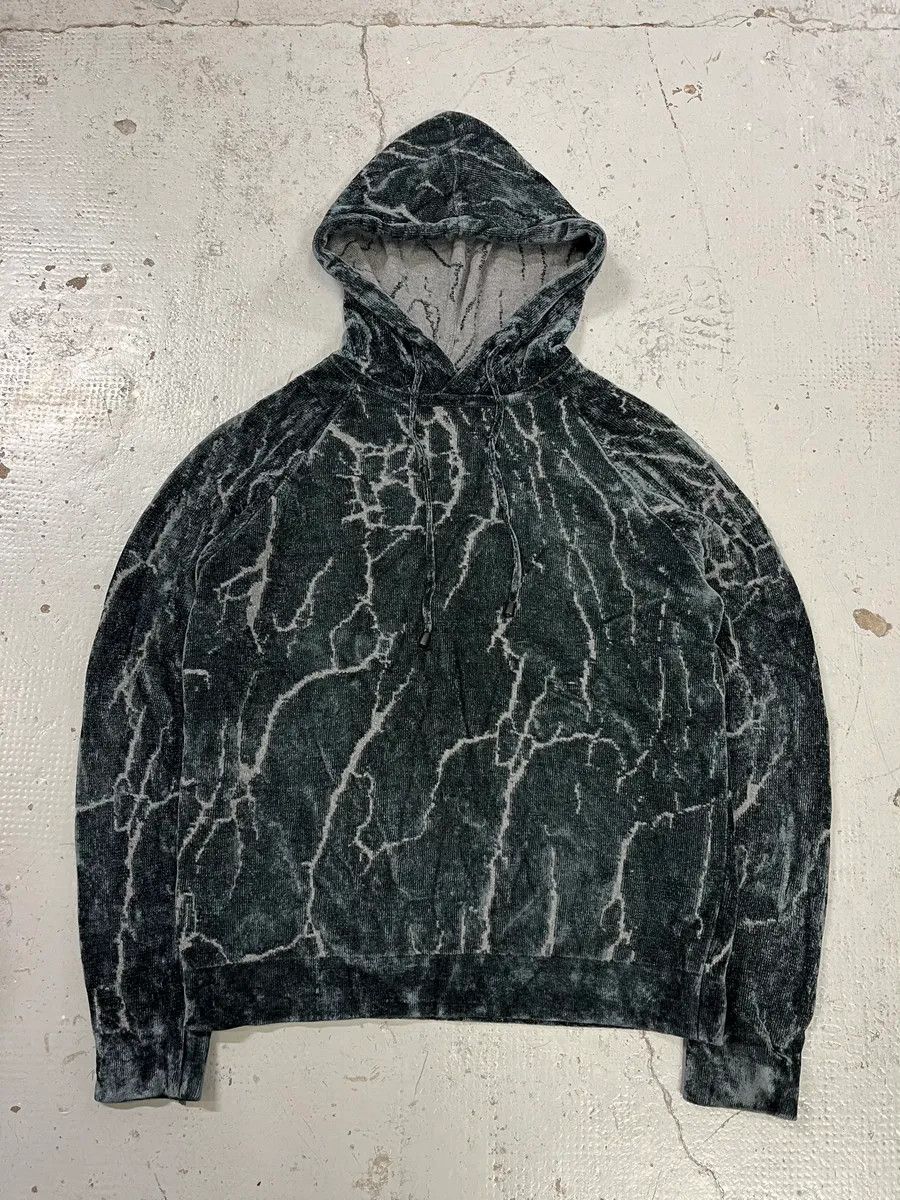 Emporio Armani 2010s Emporio Armani Lightning Crack Grey Velvet Hoodie Size US S / EU 44-46 / 1 - 1 Thumbnail