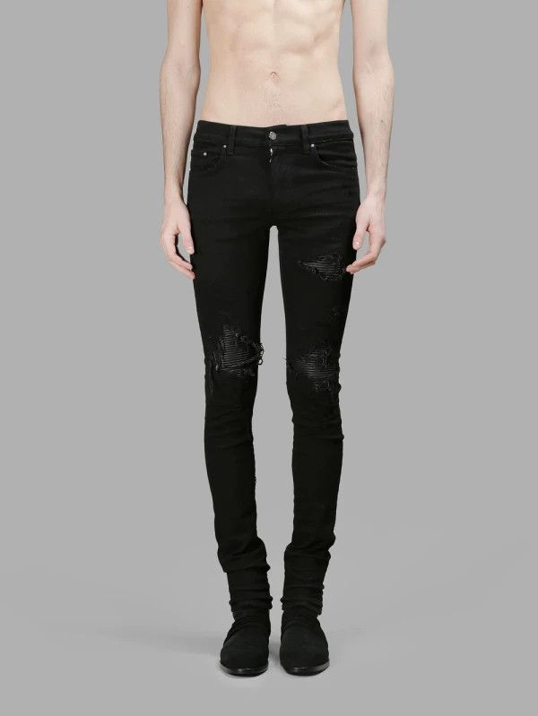 Amiri Amiri 17FW Autumn and Winter Black Patchwork Hole Elastic T Size US 29 - 1 Thumbnail
