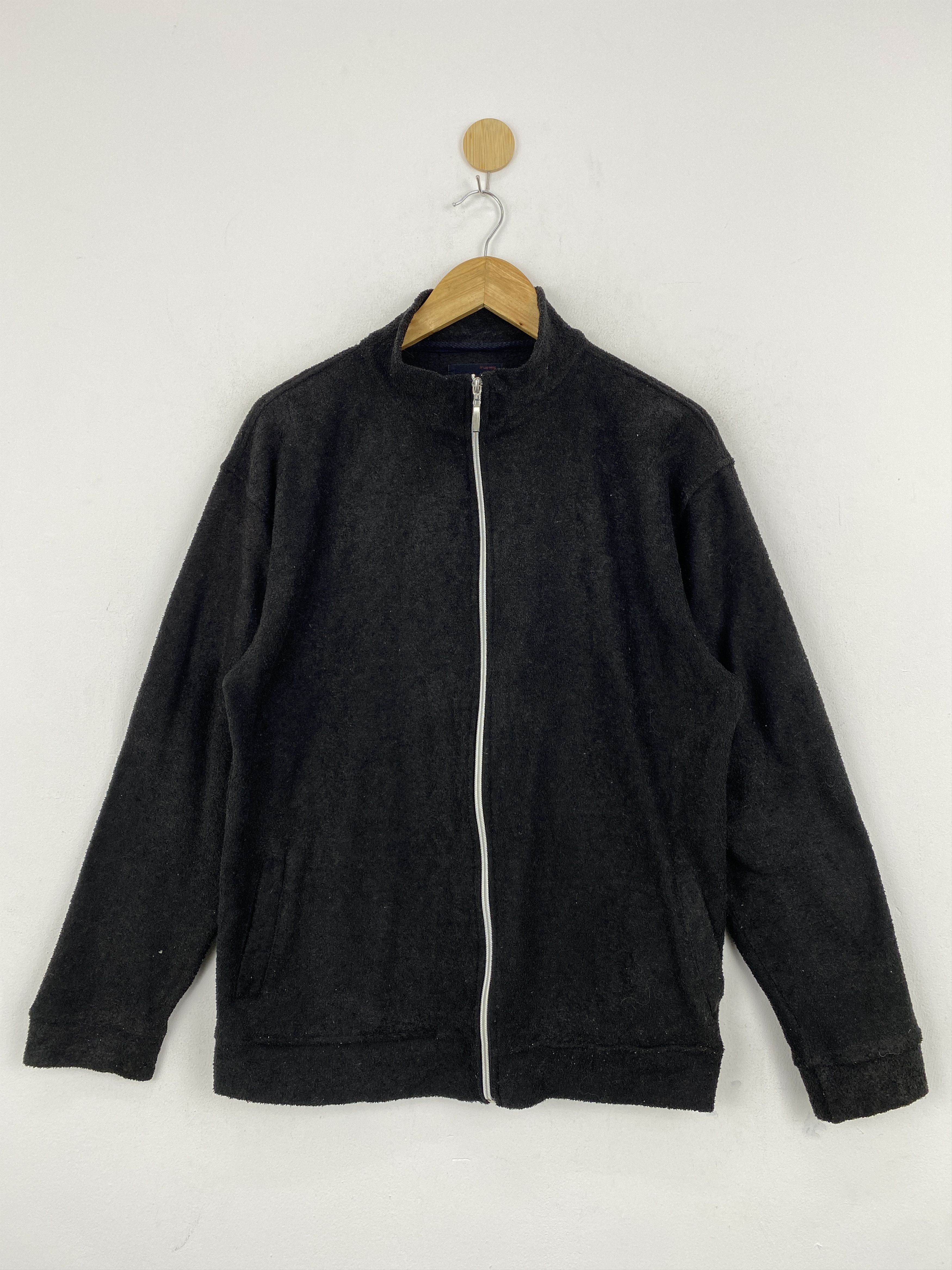 Vintage Japanese Brand Lap Wing Zipper Fleece Black Jacket