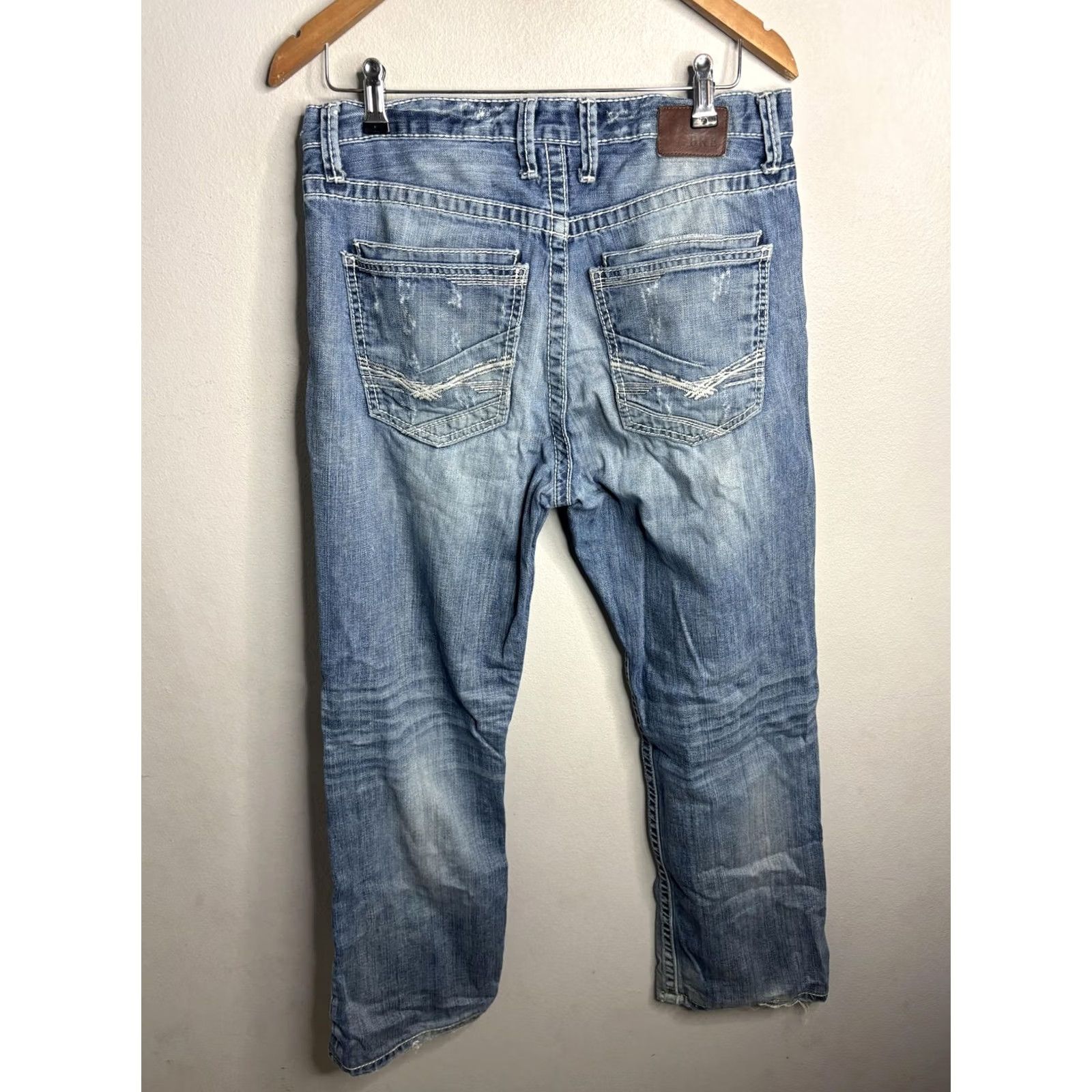 BKE BKE Tyler Straight Jeans Mens 33x34 Blue Distressed Ripped Denim Button Fly Size US 33 - 5 Thumbnail