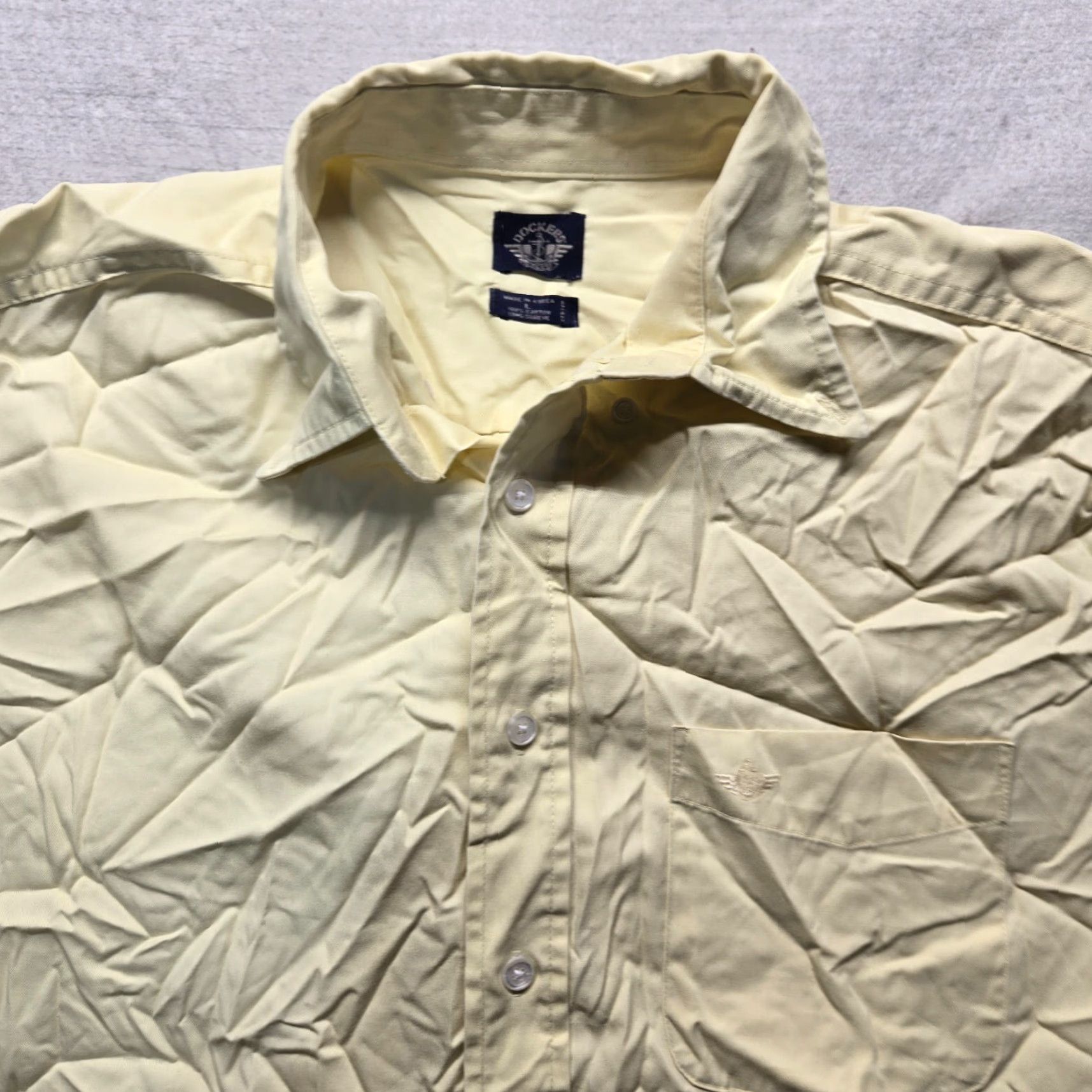 Dockers VINTAGE Dockers Shirt Solid Yellow Short Sleeve Button-Up Regular L Mens Large Yellow Classic Casual USA Theme Size US L / EU 52-54 / 3 - 2 Thumbnail