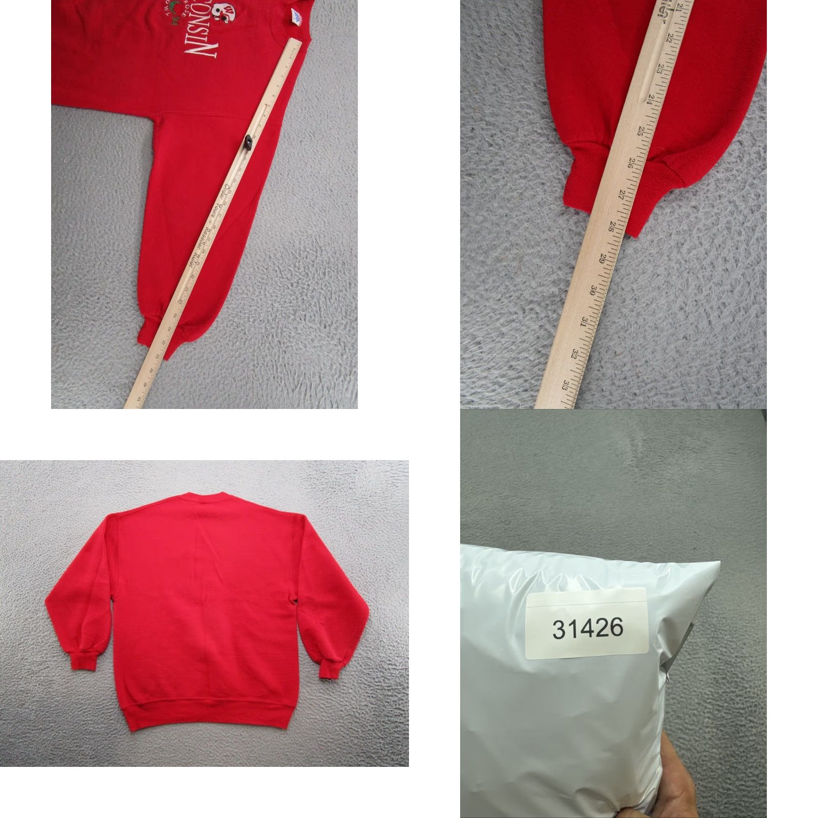 Jerzees VINTAGE Wisconsin Badgers Rose Bowl Embroidered Sweatshirt Size L USA Made Sweatshirt Mens Red 1994 Embroidered USA Rose Bowl Size US L / EU 52-54 / 3 - 8 Thumbnail