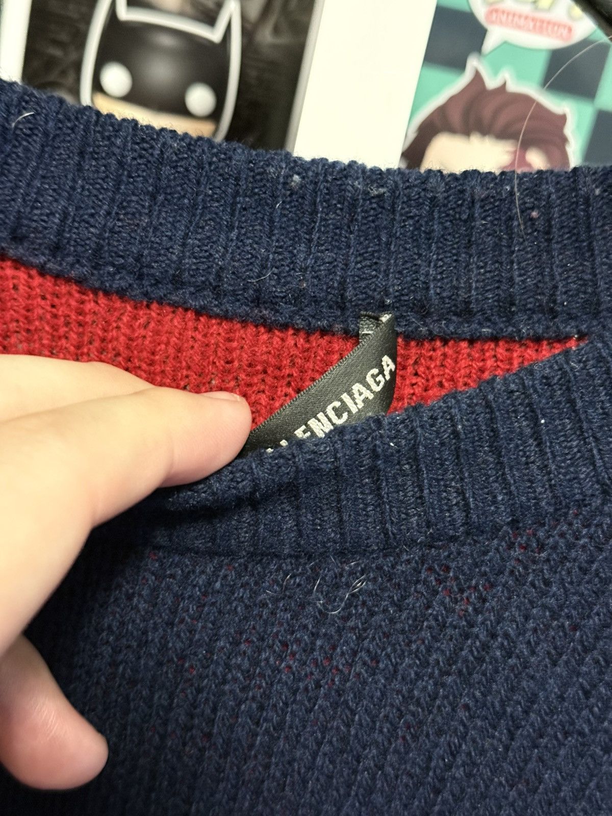 Balenciaga Balenciaga Virgin Wool Sweatshirt Navy / Red Size US M / EU 48-50 / 2 - 5 Thumbnail