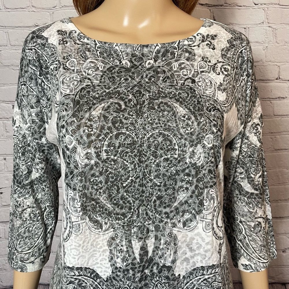 Chicos Chico's Black White Print 3/4 Sleeve Top Size 0 US S Size S / US 4 / IT 40 - 3 Thumbnail