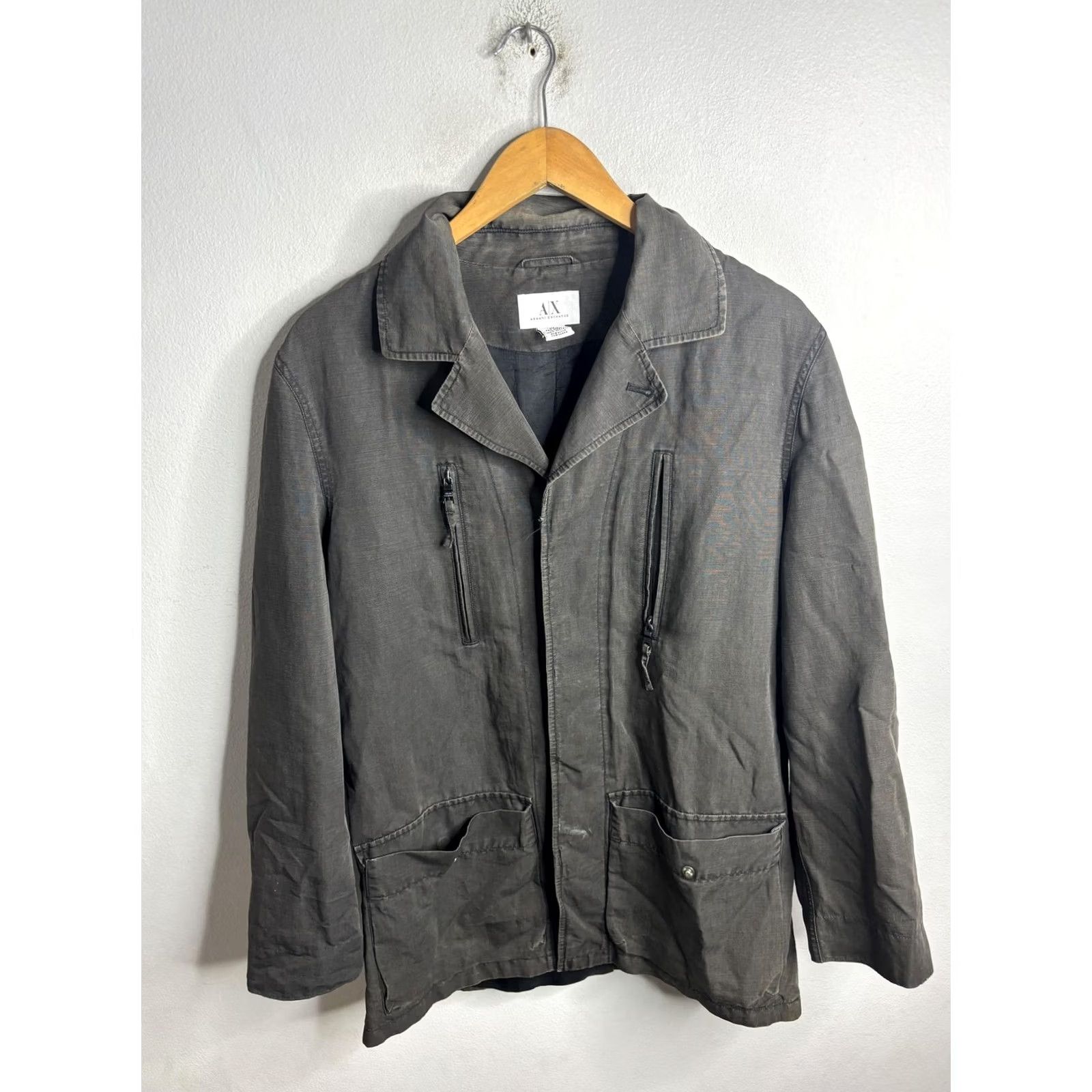 Armani Exchange Armani Exchange Jacket Mens Medium Gray Cotton Military Full Zip Pockets Size US M / EU 48-50 / 2 - 2 Thumbnail