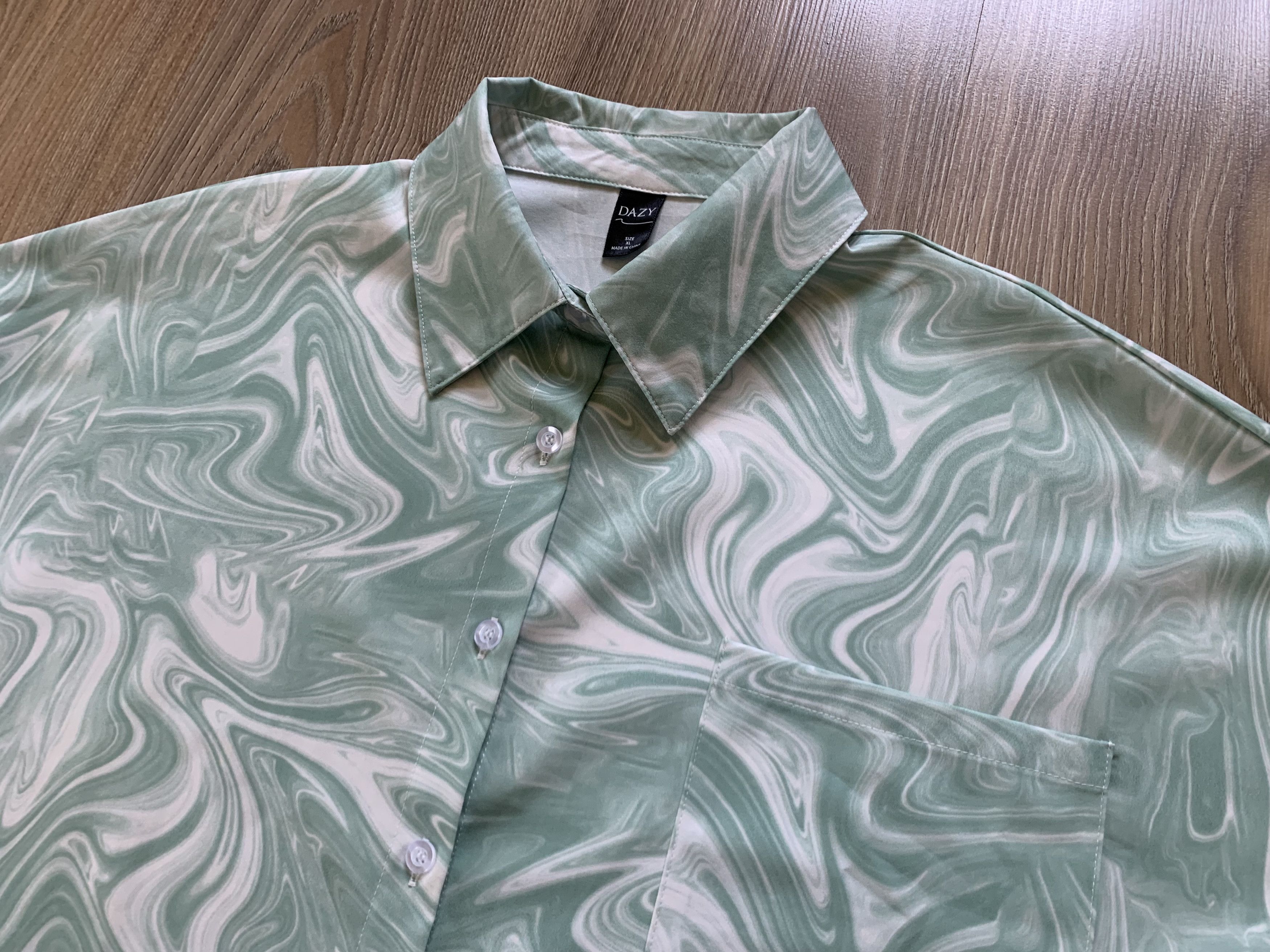 Other Womens DAZY Green Marble Print Hawaiian Shirt Size XL / US 12-14 / IT 48-50 - 4 Thumbnail