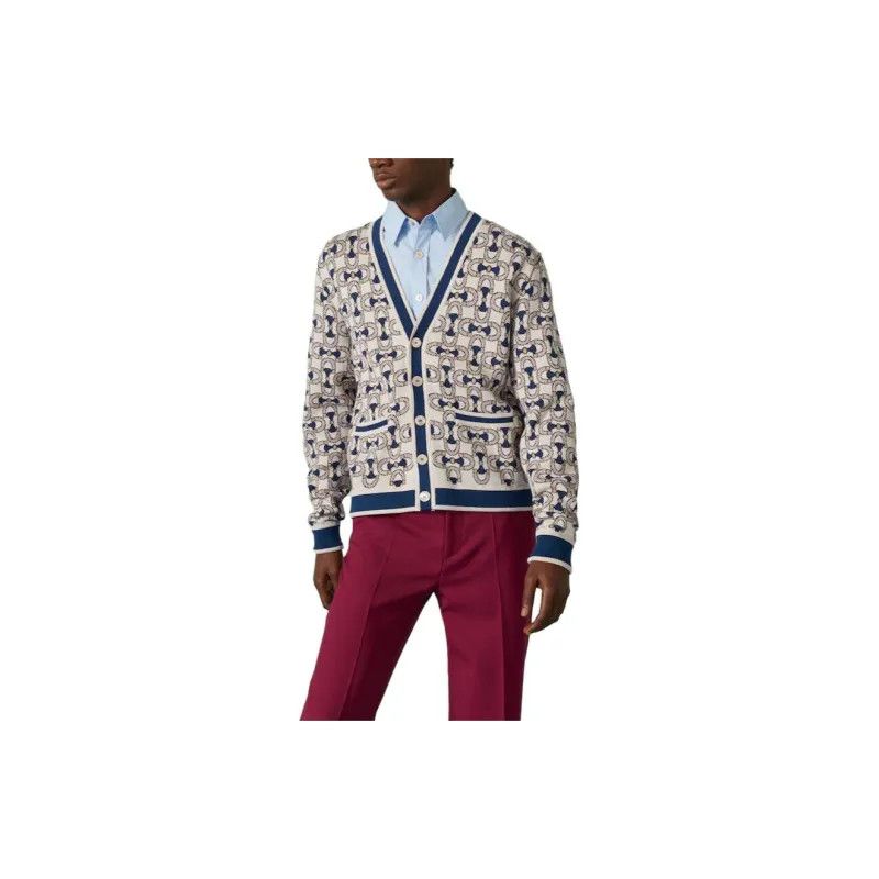 Gucci o1s1wg110225 Horsebit Cotton Jacquard Cardigan Multicolor Size US XXL / EU 58 / 5 - 4 Thumbnail