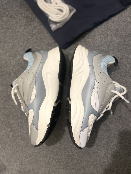 b22 sneaker white and blue technical mesh and gray calfskin