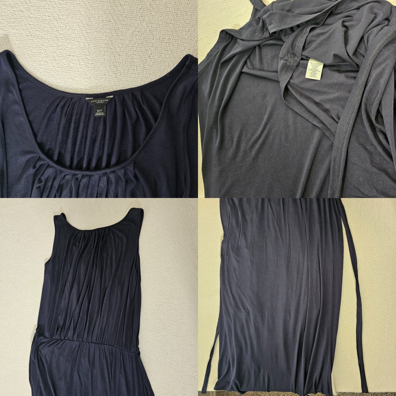 Vintage Ann Taylor A-Line Dress Medium Tall Sleeveless Navy Blue Bohemian Stretch Casual Womens Size M / US 6-8 / IT 42-44 - 8 Thumbnail