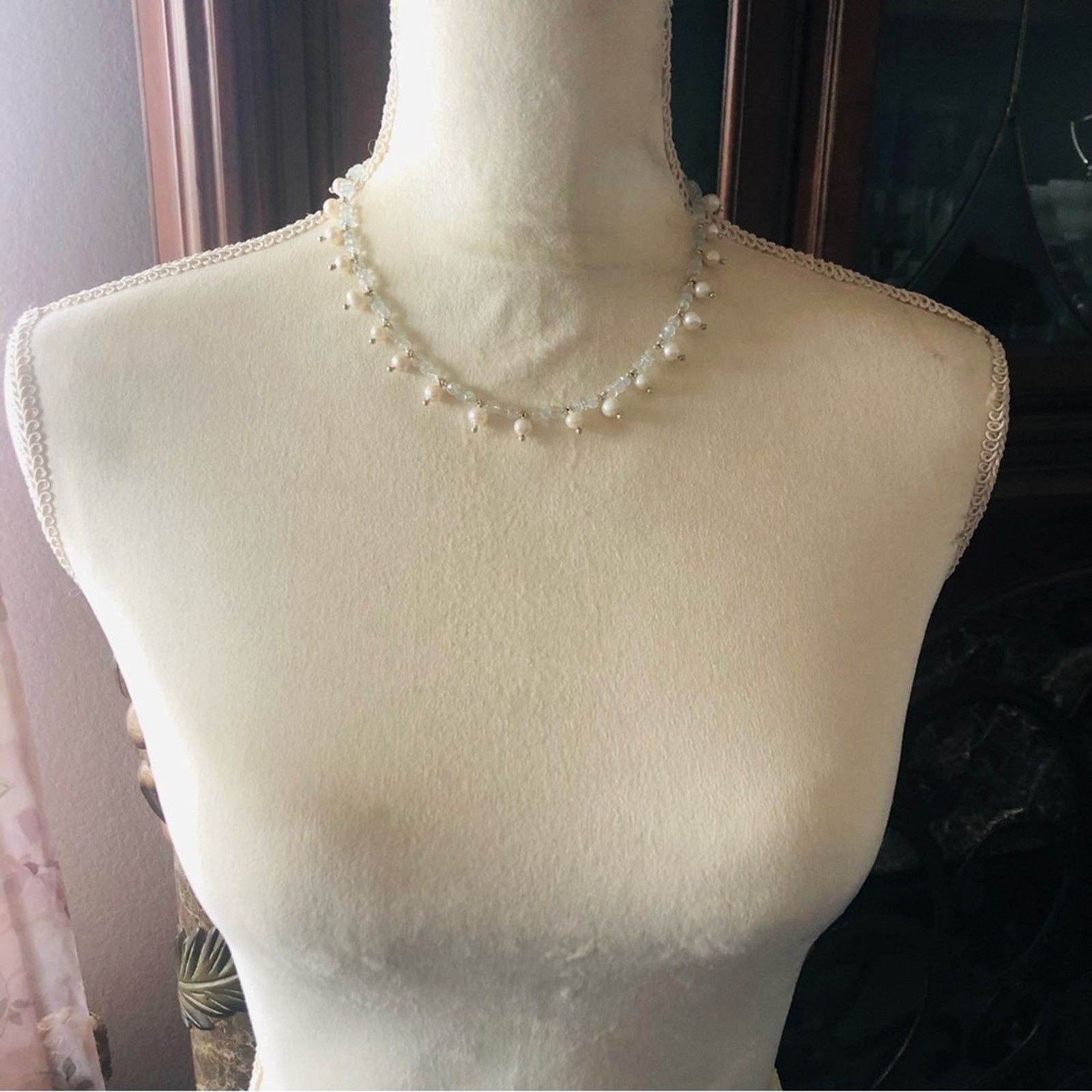 Handmade Handcrafted genuine pearl aquamarine stone sterling necklace Size ONE SIZE - 7 Thumbnail