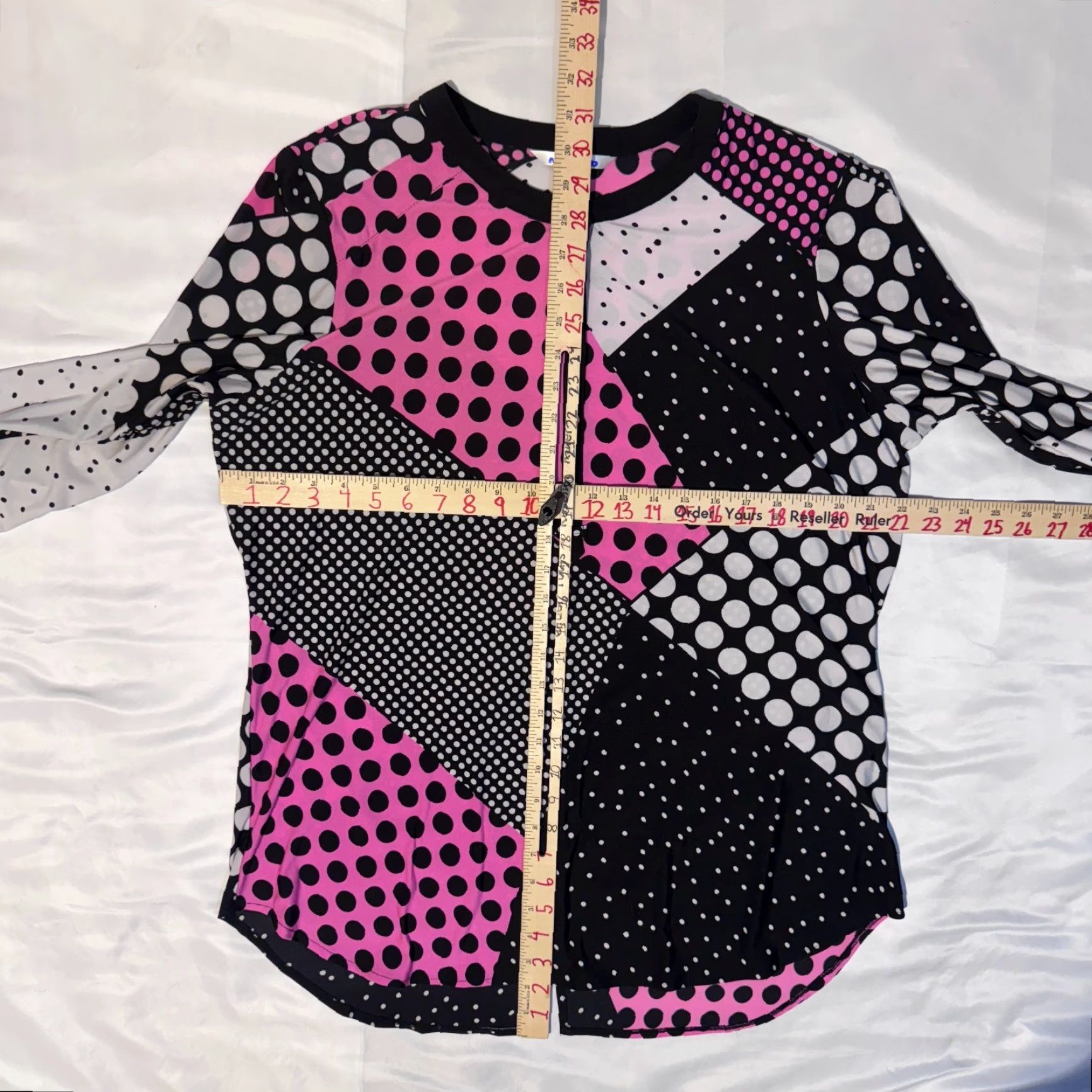 Pinko Nygard Tunic Shirt Women's Polka Dot Button Front 3/4 Sleeve Pink Black White Large L Knit Polyester Elastane Casual Seasonal Size L / US 10 / IT 46 - 5 Thumbnail
