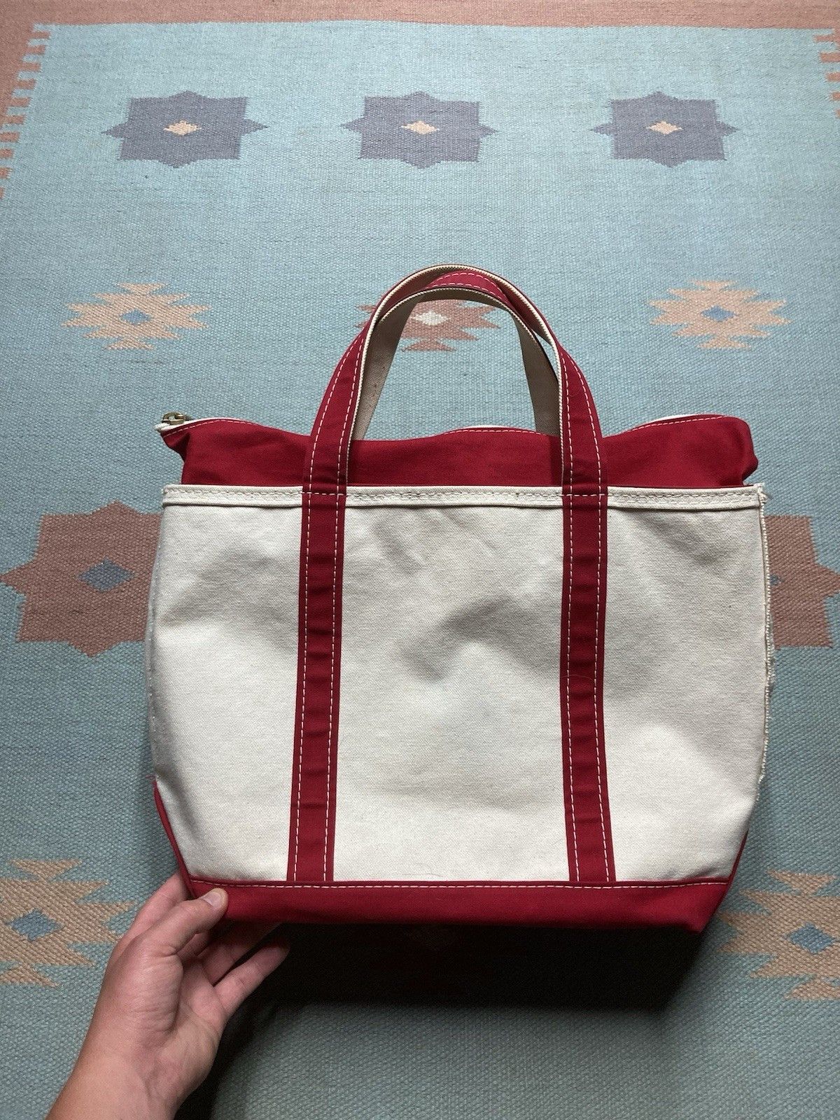 Vintage LL bean boat and tote canvas hand bag red zip USA large 16” Size ONE SIZE - 1 Thumbnail