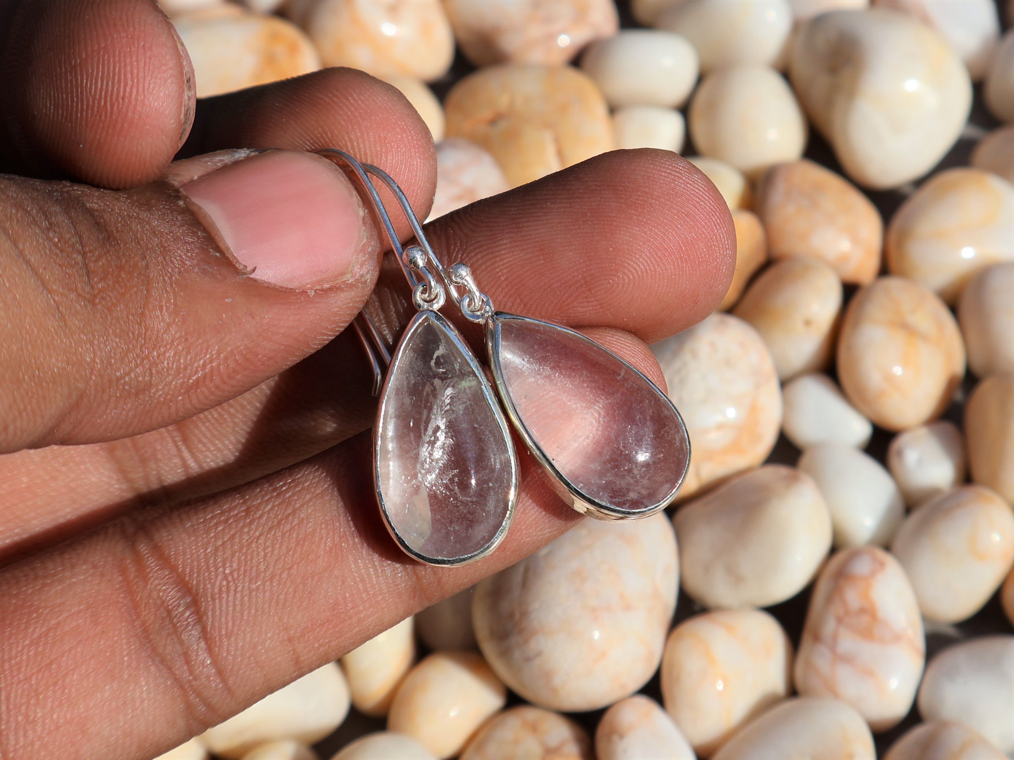 Handmade Crystal Quartz Earrings, Sterling Silver Handmade Earring, Size ONE SIZE - 3 Thumbnail
