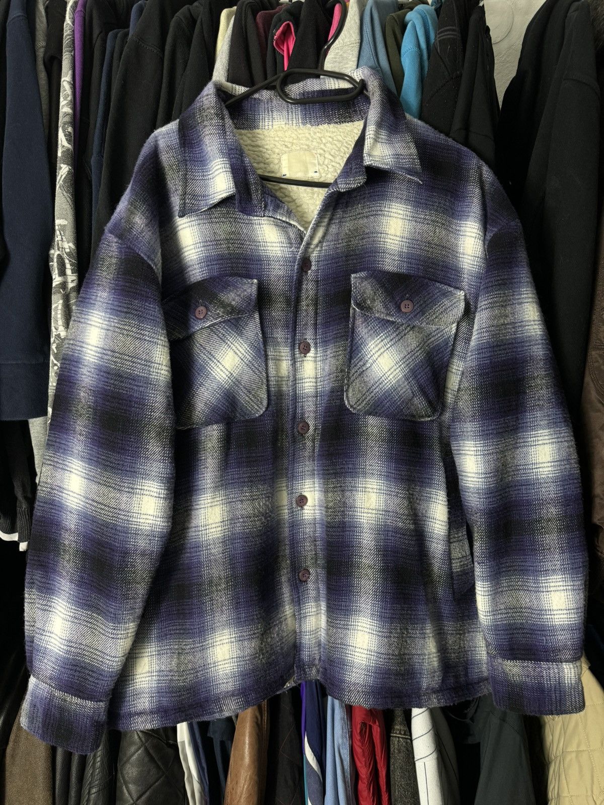 Needles × Vintage Vintage Sherpa Flannel Shirt Purple Needles Style Overshirt Size US L / EU 52-54 / 3 - 1 Thumbnail