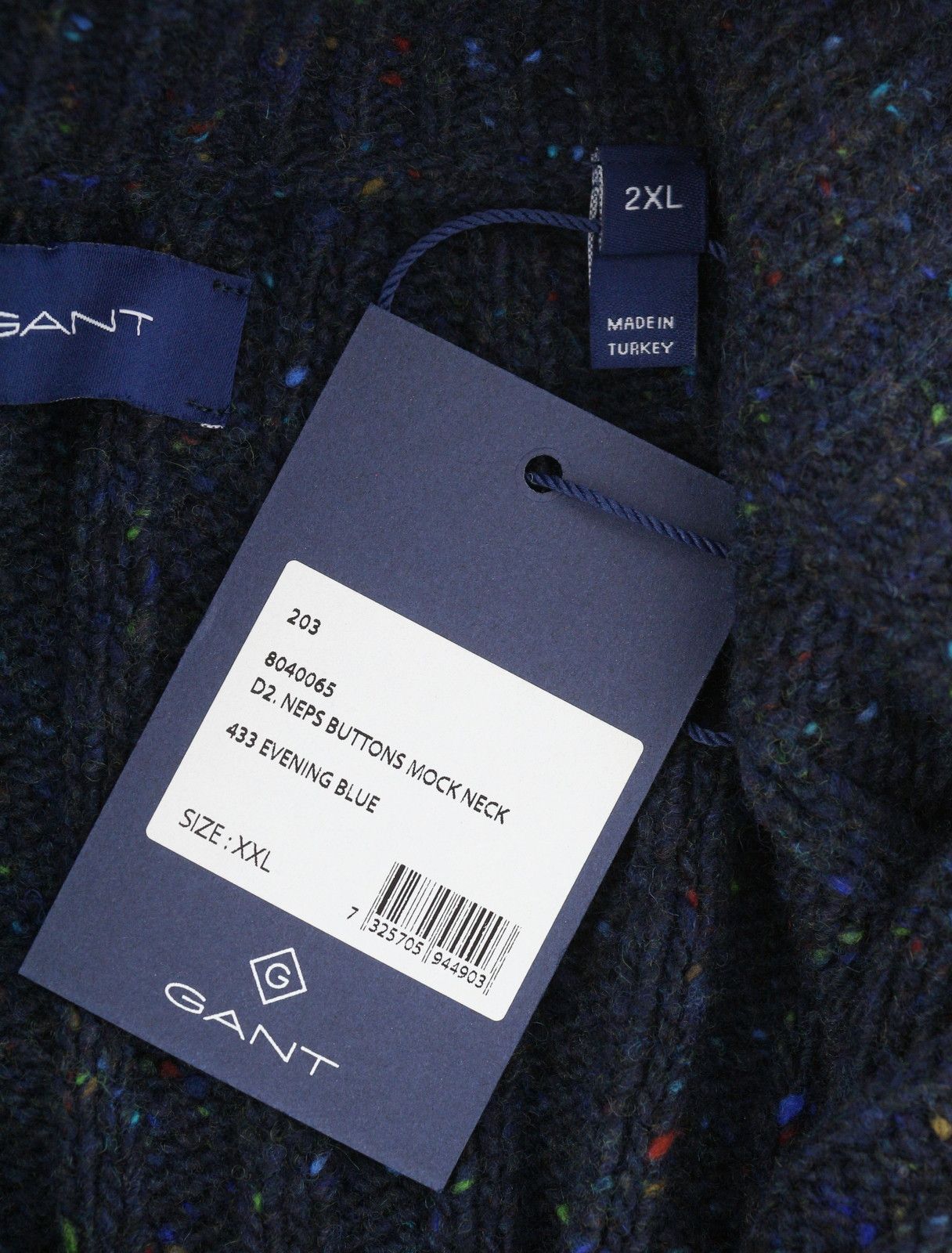 Gant NEPS BUTTONS MOCK NECK 2XL Evening Blue Wool Blend 87250 Size US XXL / EU 58 / 5 - 6 Thumbnail
