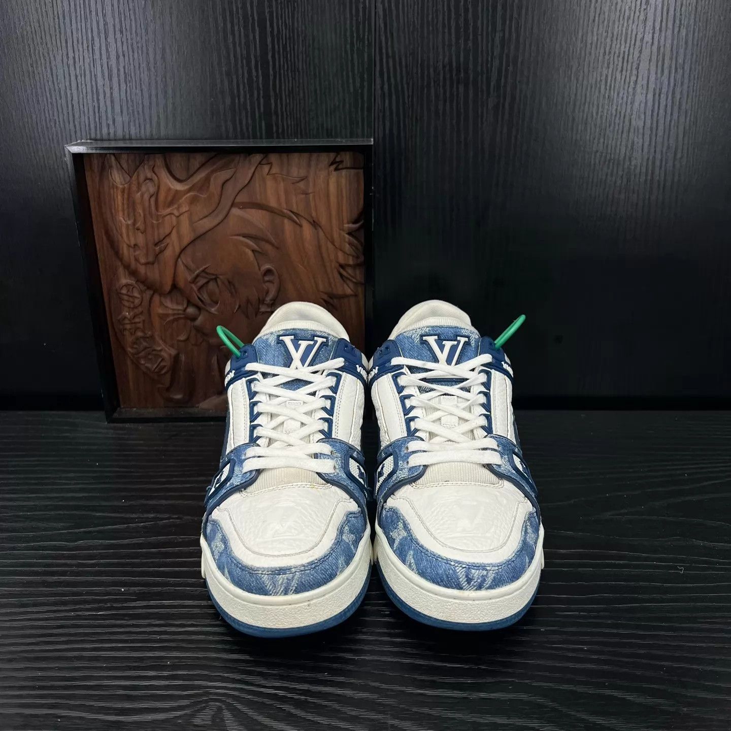 Louis Vuitton LV Trainer White Blue Denim 37 Size US 6.5 / IT 36.5 - 5 Thumbnail