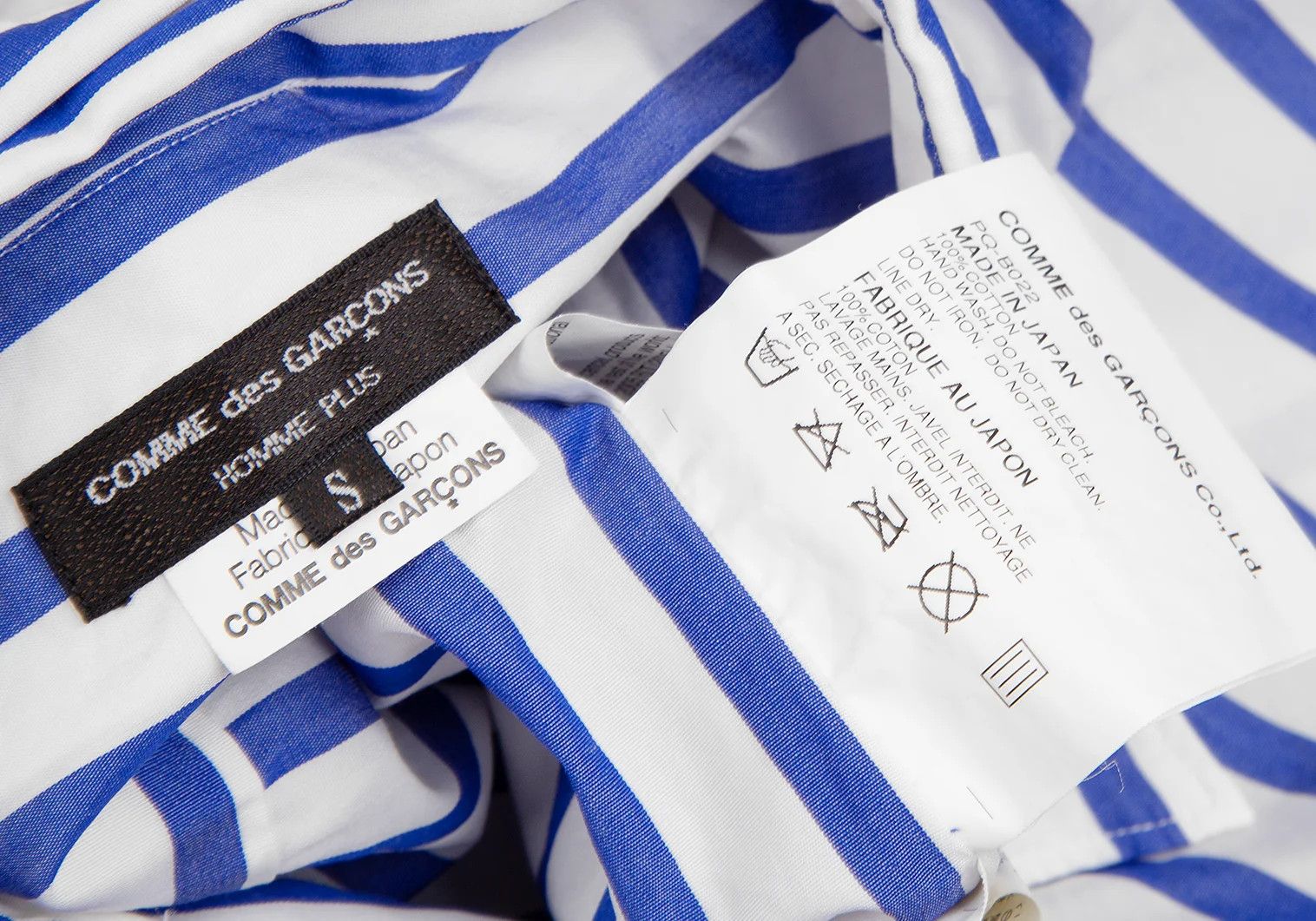Comme des Garcons Homme Plus Rolling Stones Lip and Tongue Print Stripe Shirt White Blue Size US S / EU 44-46 / 1 - 17 Thumbnail