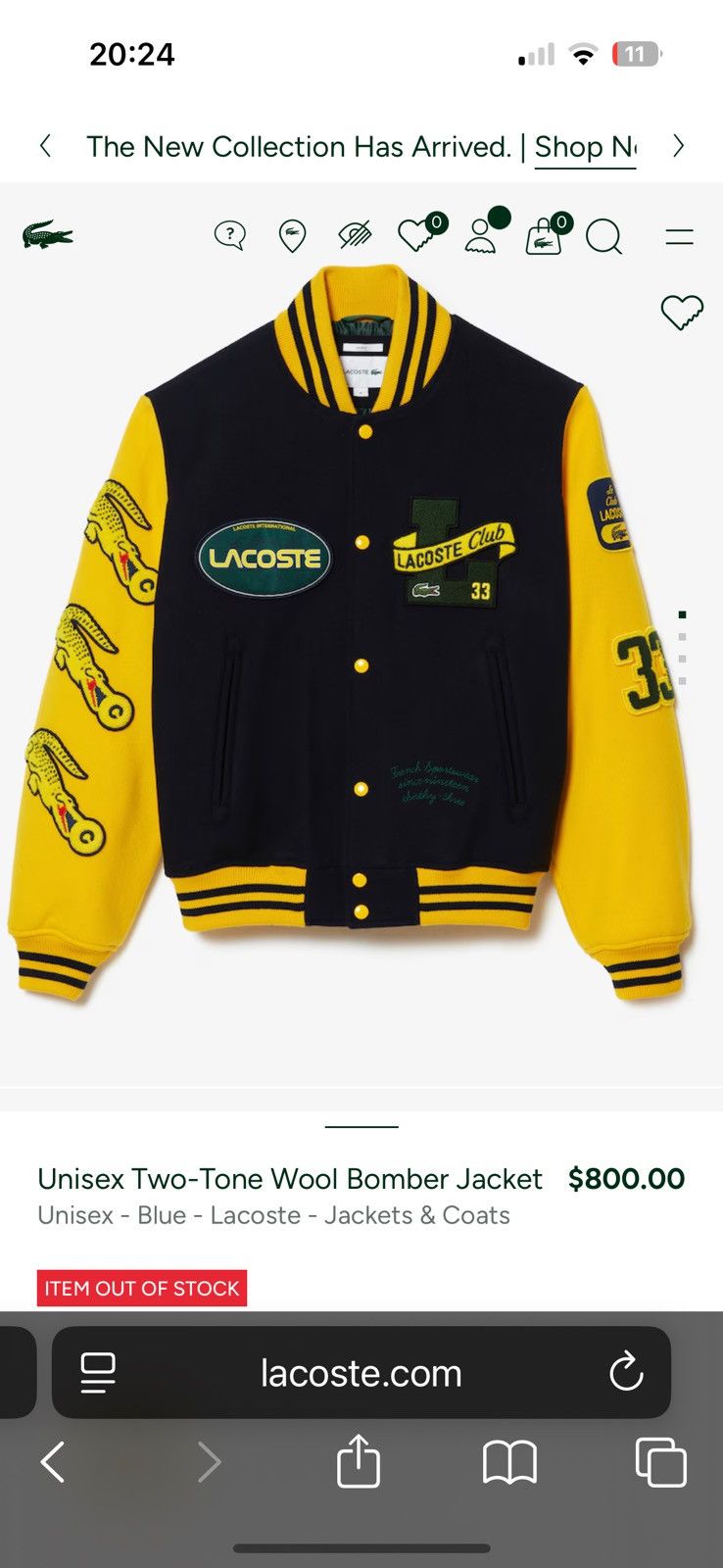 Lacoste Lacoste🐊Unisex Two-Tone Wool Bomber Jacket Size US L / EU 52-54 / 3 - 4 Thumbnail