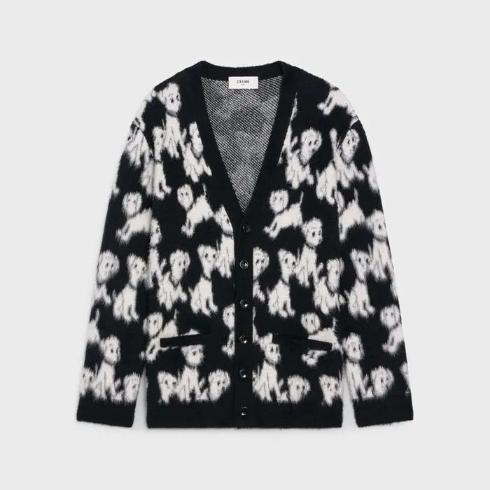 image of Celine O1W1Db10324 Artist Jacquard Cardigan In Black/white, Men's (Size XL)