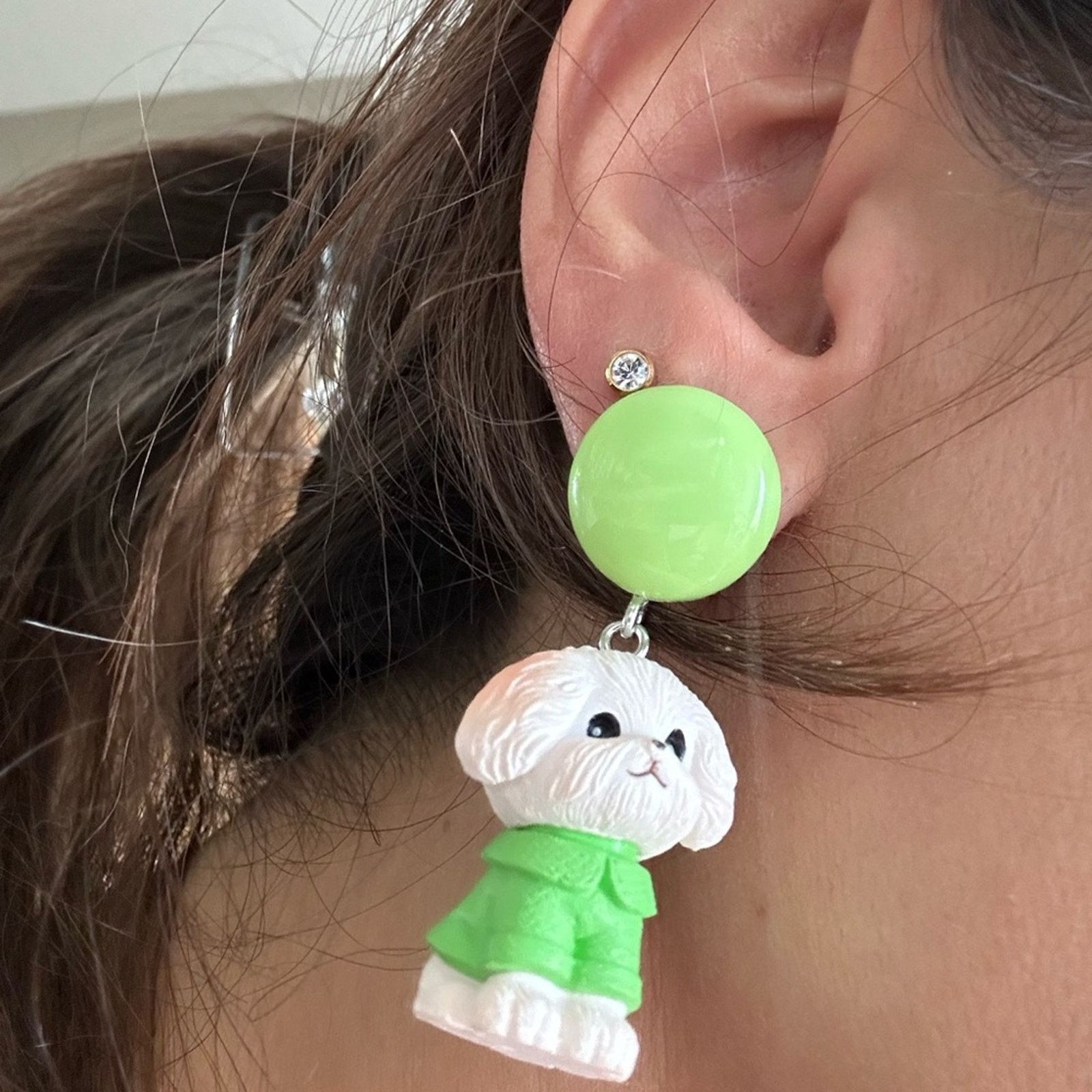 Other Pair of Playful Cute Cartoon Puppy Dog Resin Earrings Size ONE SIZE - 2 Thumbnail