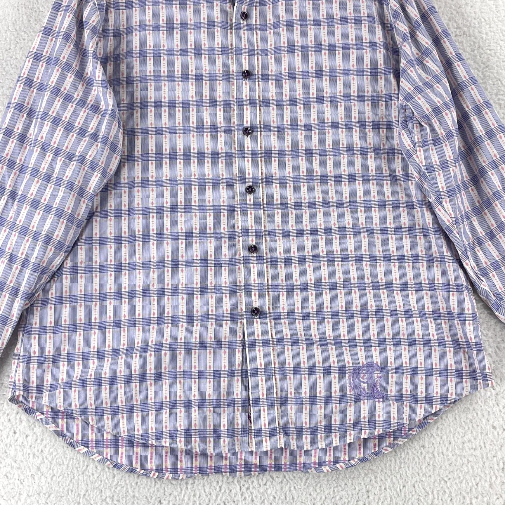 Robert Graham Robert Graham Purple Geo Print Button-Up Dress Shirt Mens Long Sleeve XL Size 46R - 5 Thumbnail