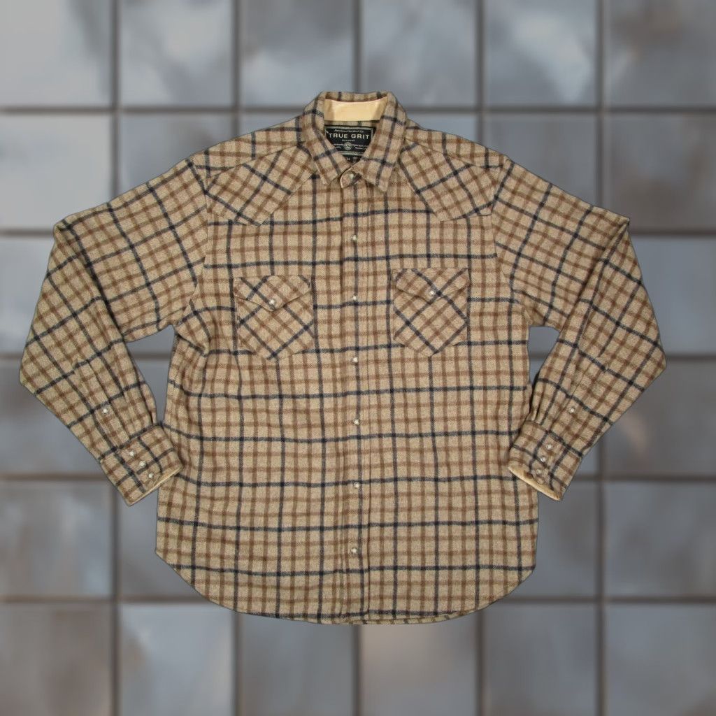 Vintage VINTAGE True Grit Mens Bomber Jacket Casual Fall Winter Adult Medium Brown Wool Check 90s Western Pearl Snaps USA Size US M / EU 48-50 / 2 - 1 Thumbnail