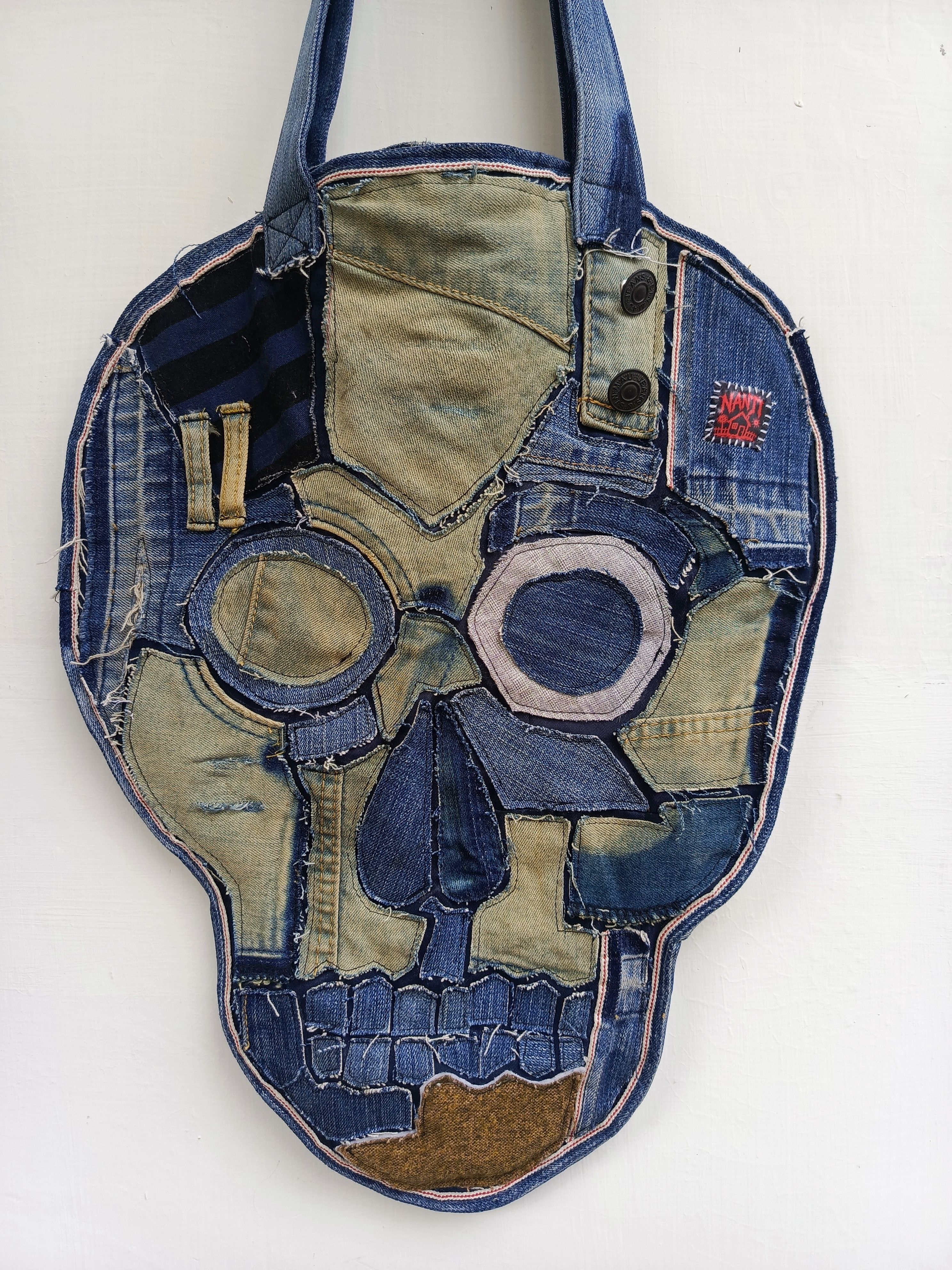 Japanese Brand Custom Denim Art Tote Bag Skull Design Size ONE SIZE - 2 Thumbnail