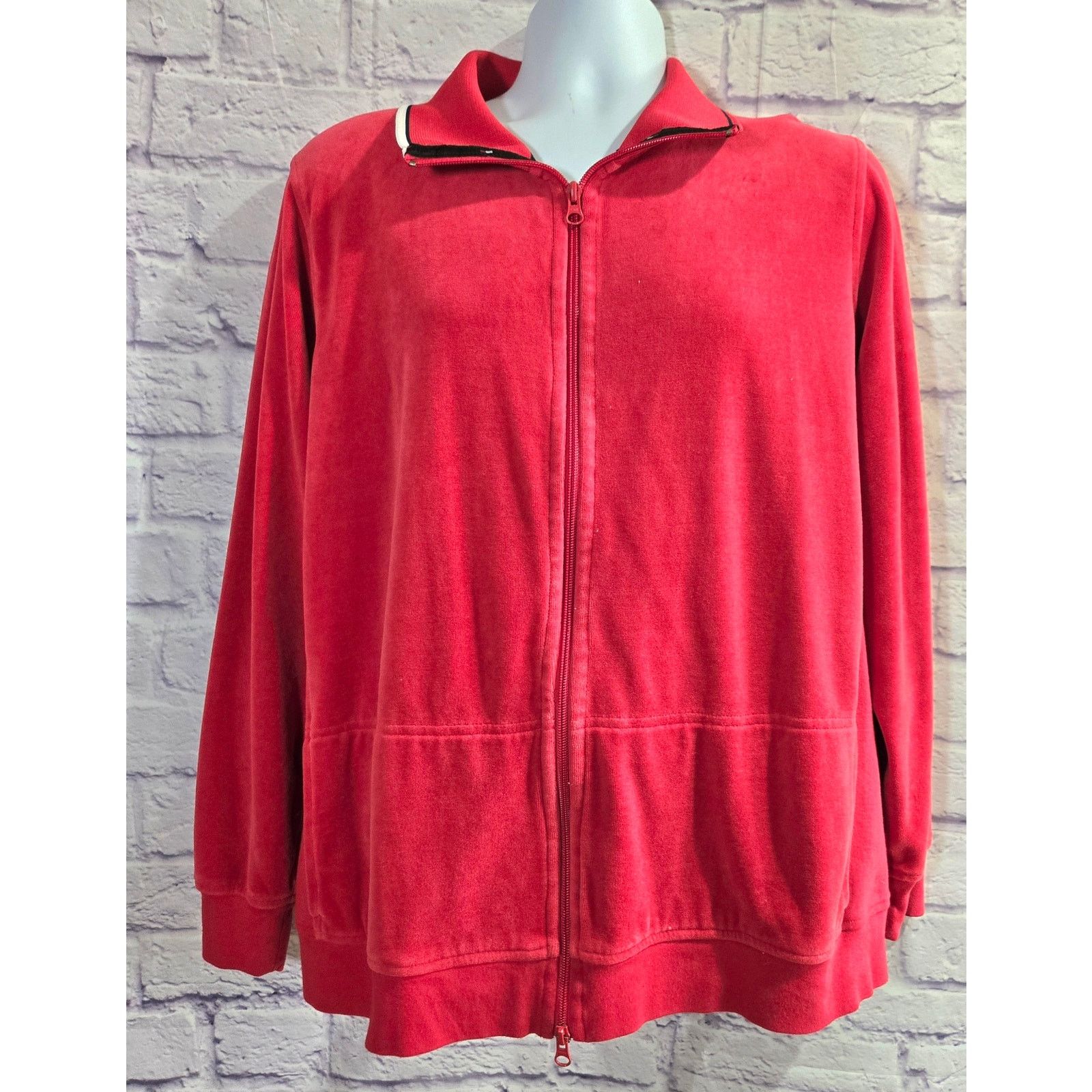 Tommy Hilfiger Tommy Hilfiger Red Velour Full Zip Women's Jacket 2X Plus Size XXL / US 16-18 / IT 52-54 - 1 Thumbnail