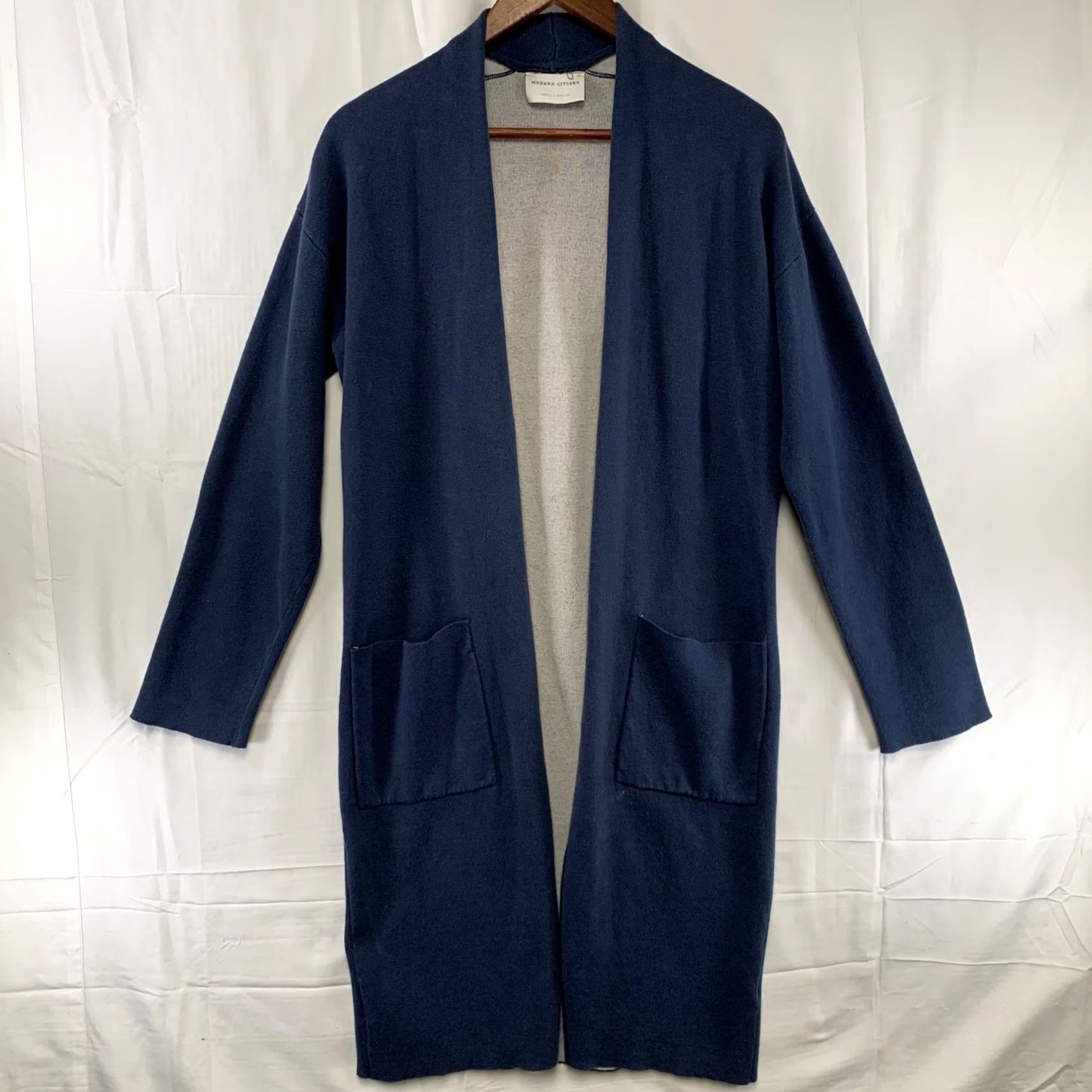 Citizen Modern Citizen Cardigan Womens S/S? Navy Blue Longline Open Front Knit Sweater Size S / US 4 / IT 40 - 2 Thumbnail