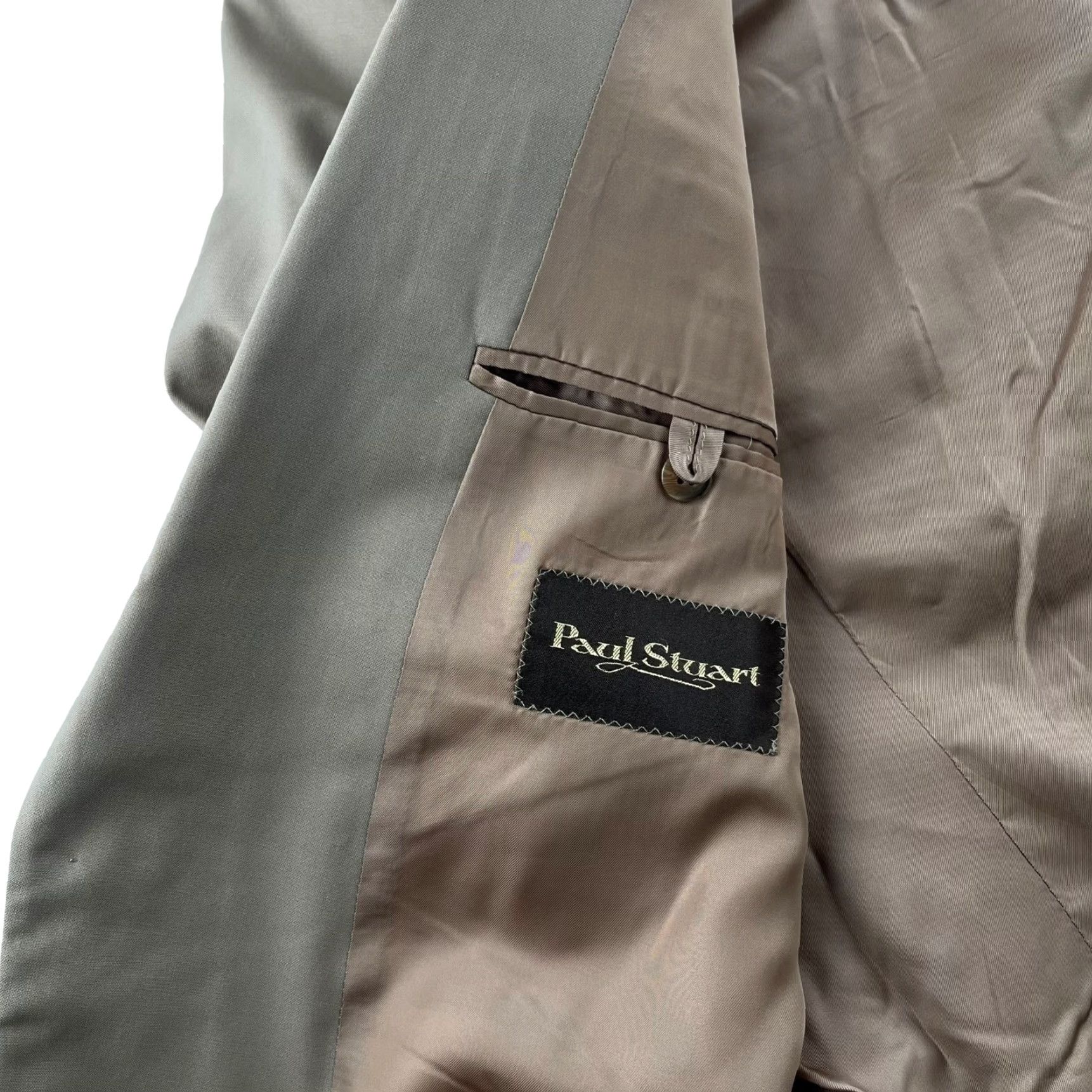 Paul Stuart VINTAGE Paul Stuart Blazer Jacket Mens Tan Wool 2-Button Notch Lapel Long 41 Long Brown solid Vintage Condition? Size 40R - 4 Thumbnail