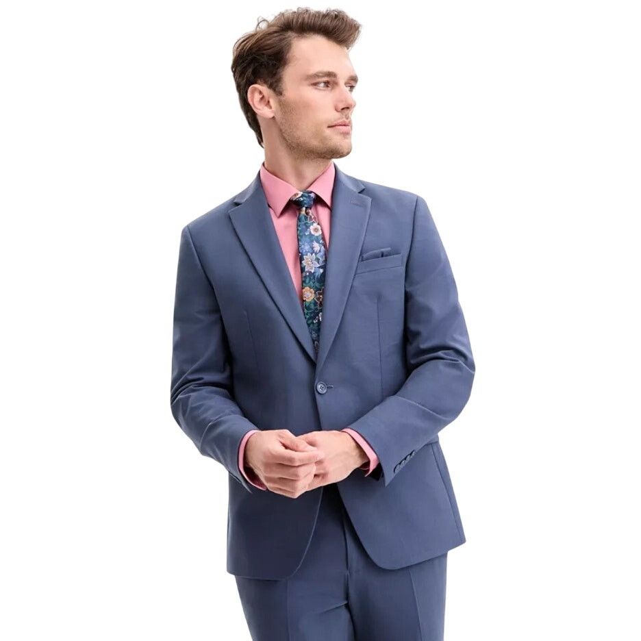 Bar III Men's Solid Blue Wool-Blend Suit Jacket Size 38R