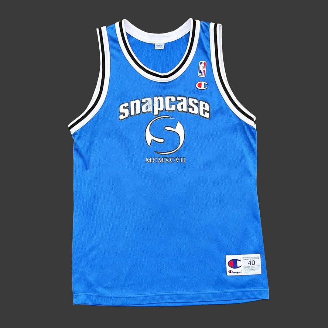 image of Band Tees x Champion Snapcase 1997 90's Vintage Victory Champion Basketball Jersey in Blue (Size Me