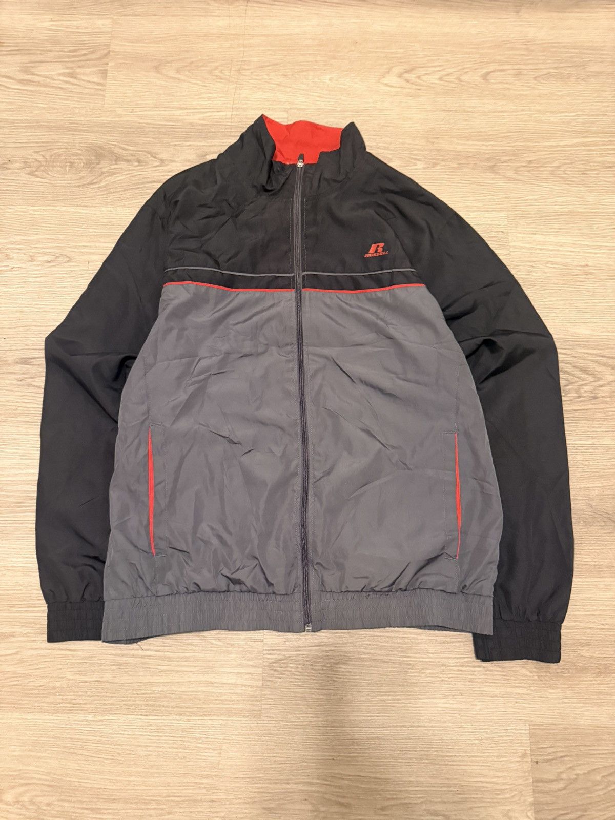 Black & grey Russell Athletic windbreaker