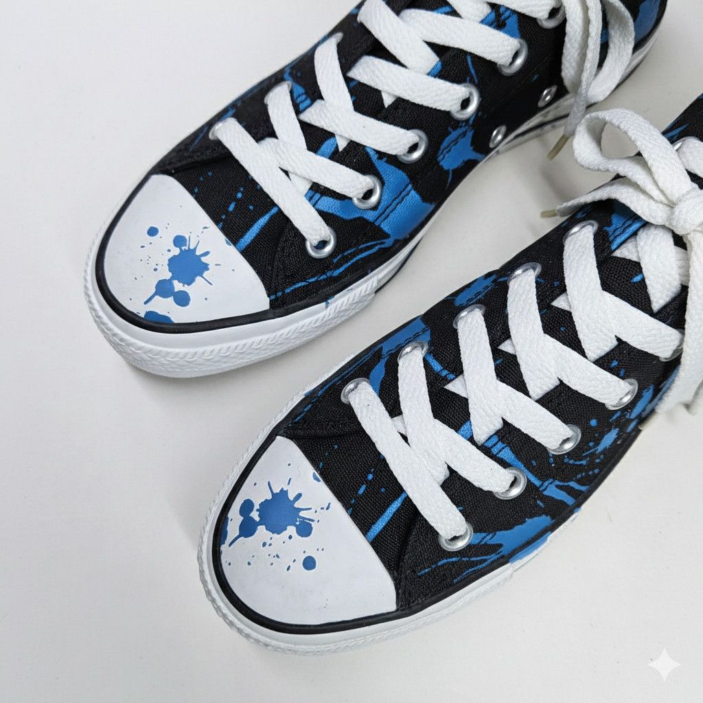 Converse Converse W9/M7 Sneakers Paint Splatter Black Blue Lace Up Size US 7 / EU 40 - 8 Thumbnail