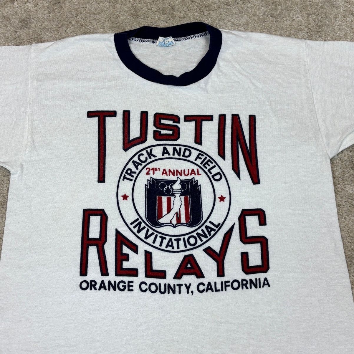 Champion Vintage 70s OC Tustin Relays Champion Blue Bar T Shirt Size US M / EU 48-50 / 2 - 2 Thumbnail