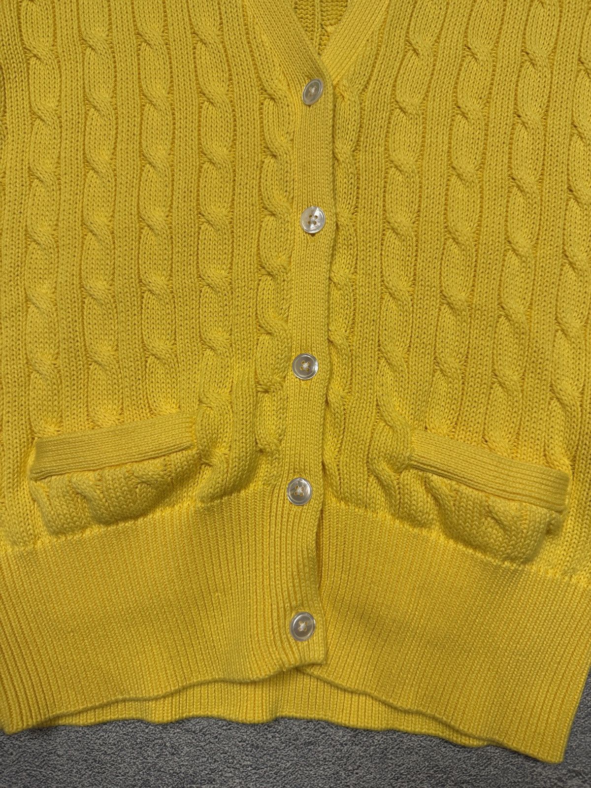 Polo Ralph Lauren Polo Ralph Lauren Women's Yellow Cable-Knit Cotton Cardigan Size L / US 10 / IT 46 - 3 Thumbnail