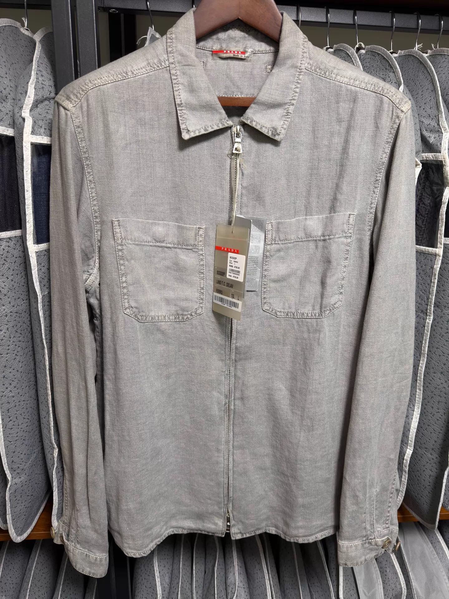 Prada Prada 100% Linen Fitted Shirt Jacket Gray L Size US L / EU 52-54 / 3 - 1 Thumbnail