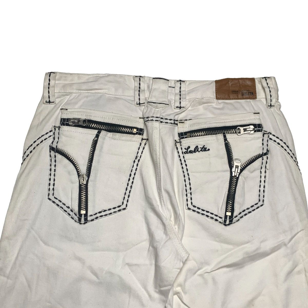 Vintage Lolita & Co White Pants Multi Zipper Detail Contrast Stitch Size US 32 / EU 48 - 6 Thumbnail