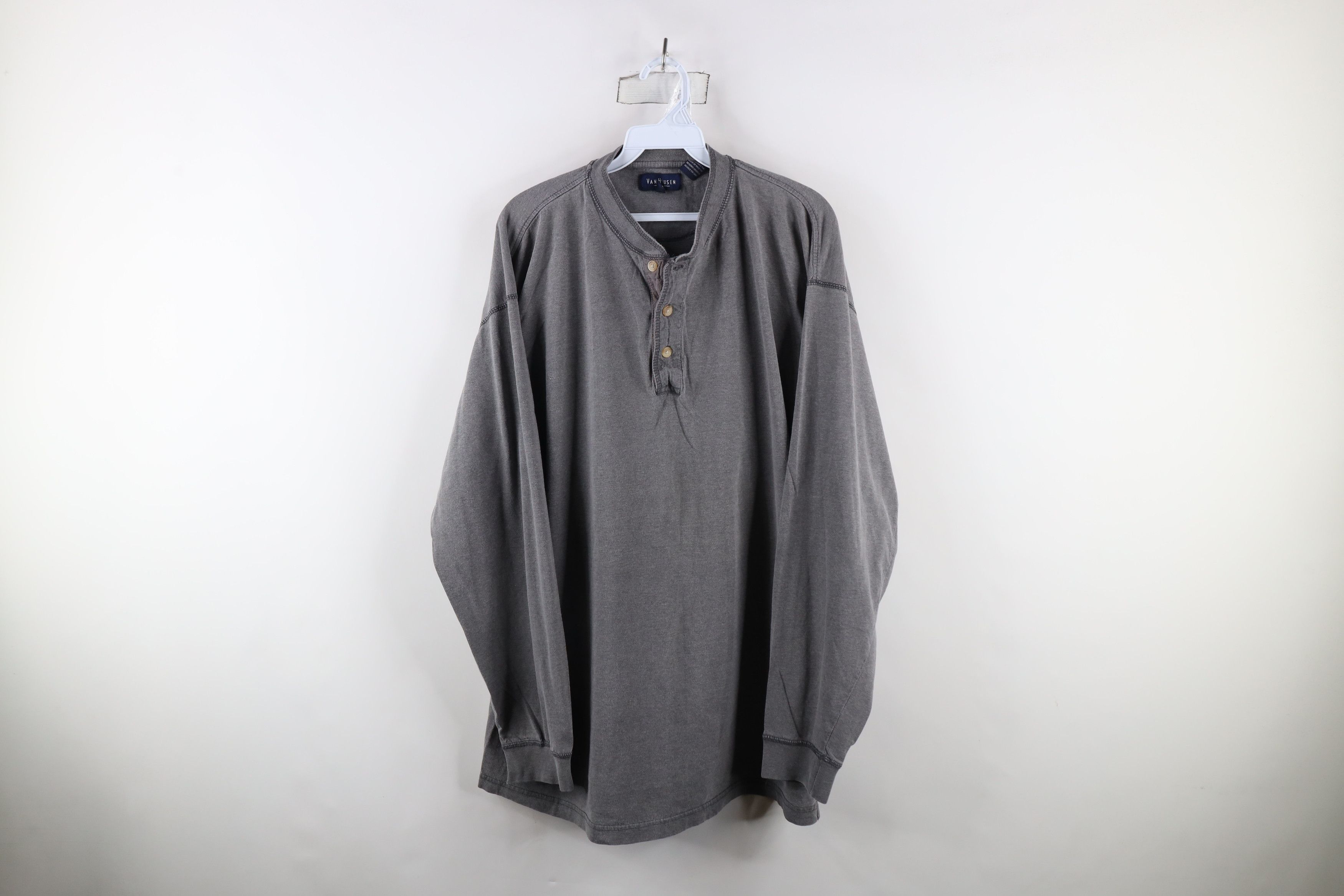 Vintage Vintage 90s Streetwear Blank Long Sleeve Henley T-Shirt Gray Size US XL / EU 56 / 4 - 1 Thumbnail