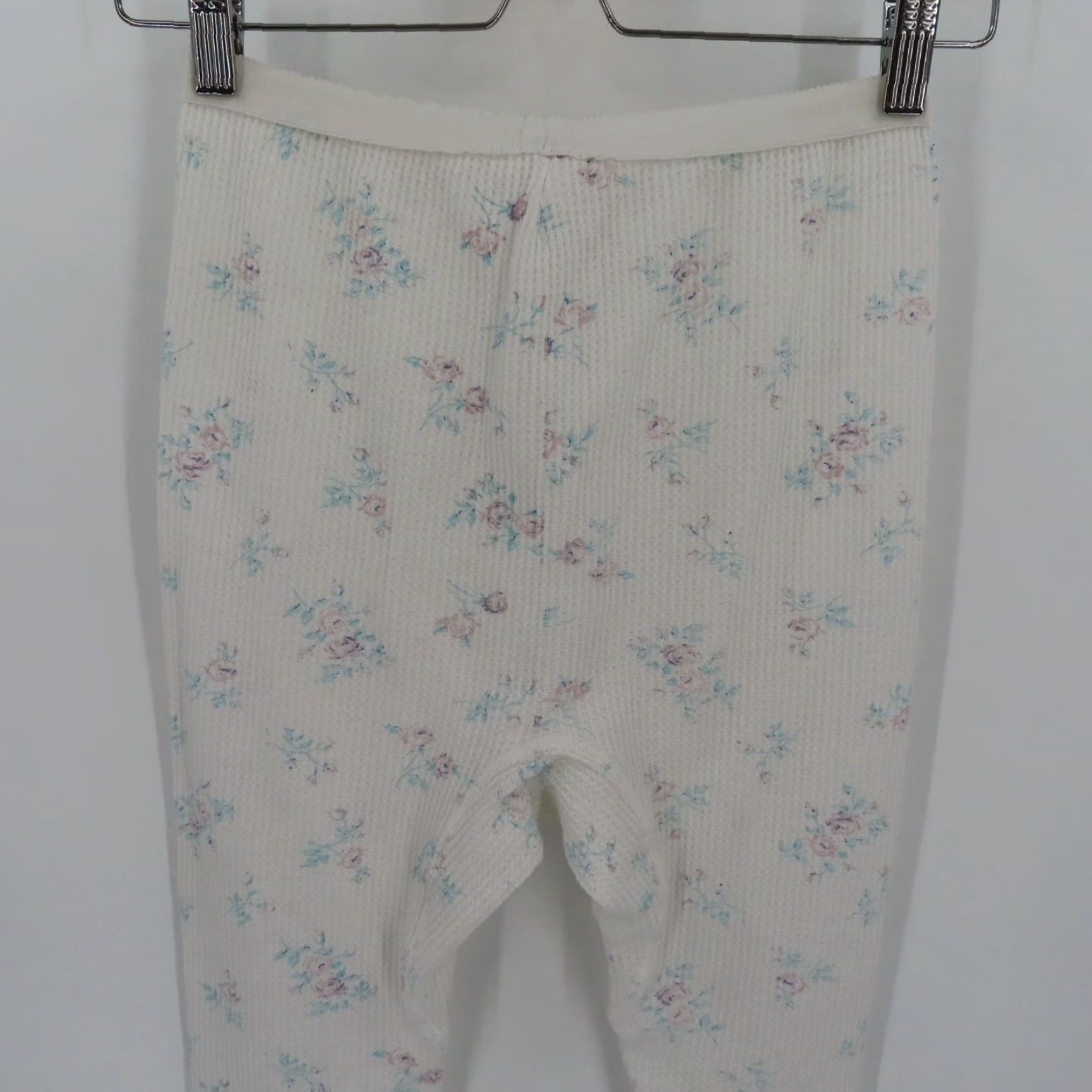 Valentino VTG Valentines Women Medium White Waffle Pants Pajamas PJs Pastel Floral Flowers Size 32" / US 10 / IT 46 - 6 Thumbnail