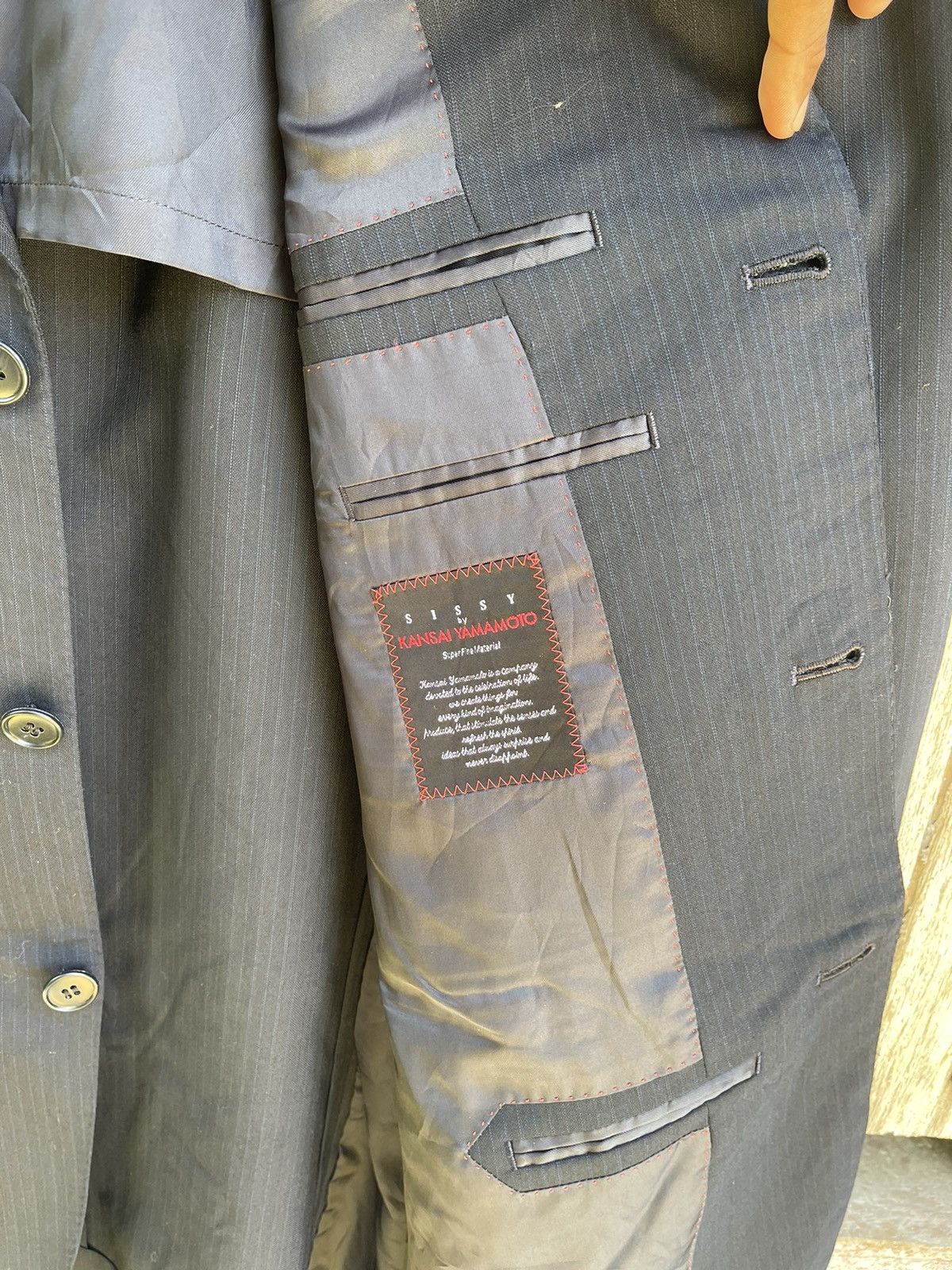 Kansai Yamamoto SISSY by Kansai Yamamoto Black Pinstripe Blazer Vintage 1990 Size 42R - 13 Thumbnail