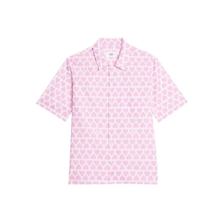 AMI AMIPARIS SS23 Pink Heart Print Short Sleeve Shirt 0079 Size US M / EU 48-50 / 2 - 1 Thumbnail