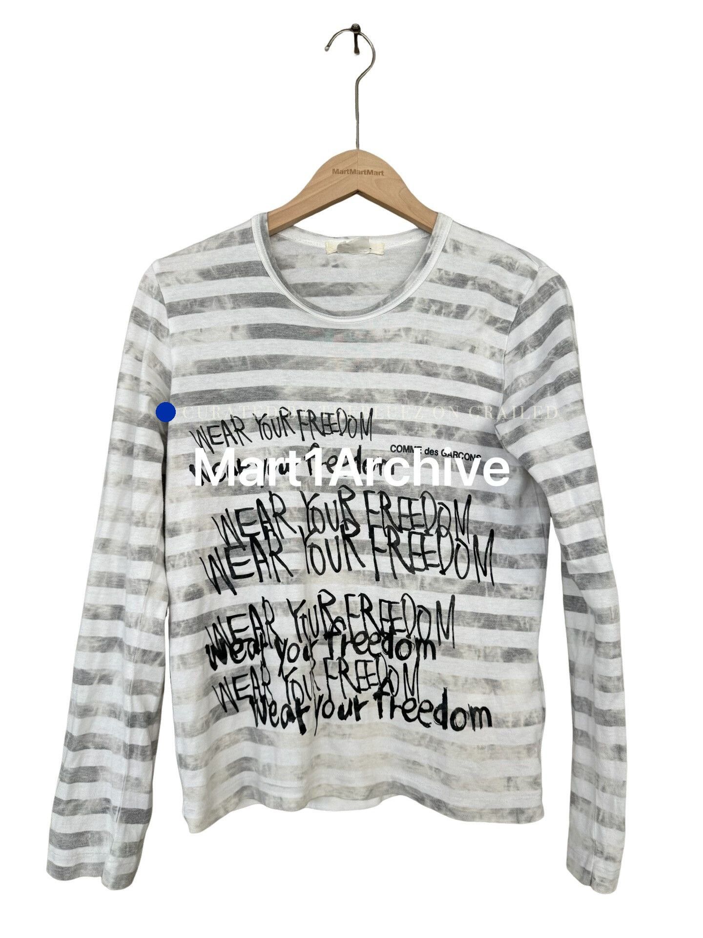 Comme des Garcons Striped Long Sleeve Shirt with 'Wear Your Freedom' Print Size US XS / EU 42 / 0 - 1 Thumbnail