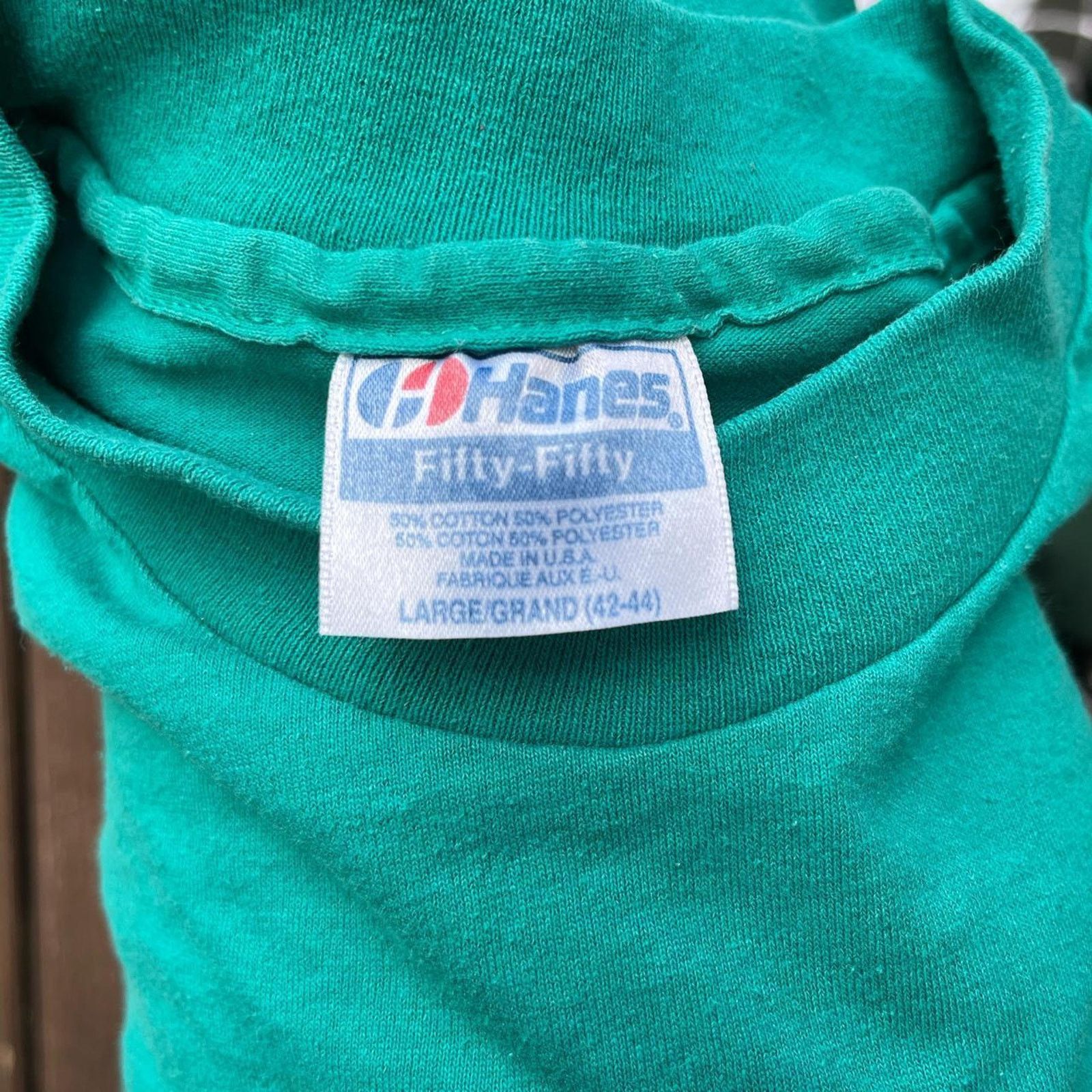 Hanes Vintage 90s Single Stitch Marathon teal shirt Size US L / EU 52-54 / 3 - 4 Thumbnail
