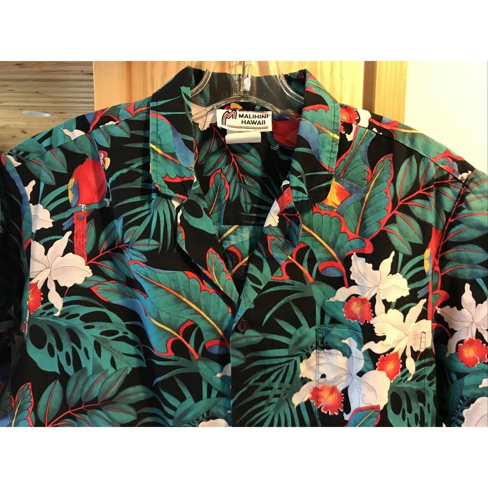 Other Malihini VTG Mens L Parrot Black Green Floral Hawaiian Shirt Size US L / EU 52-54 / 3 - 8 Thumbnail