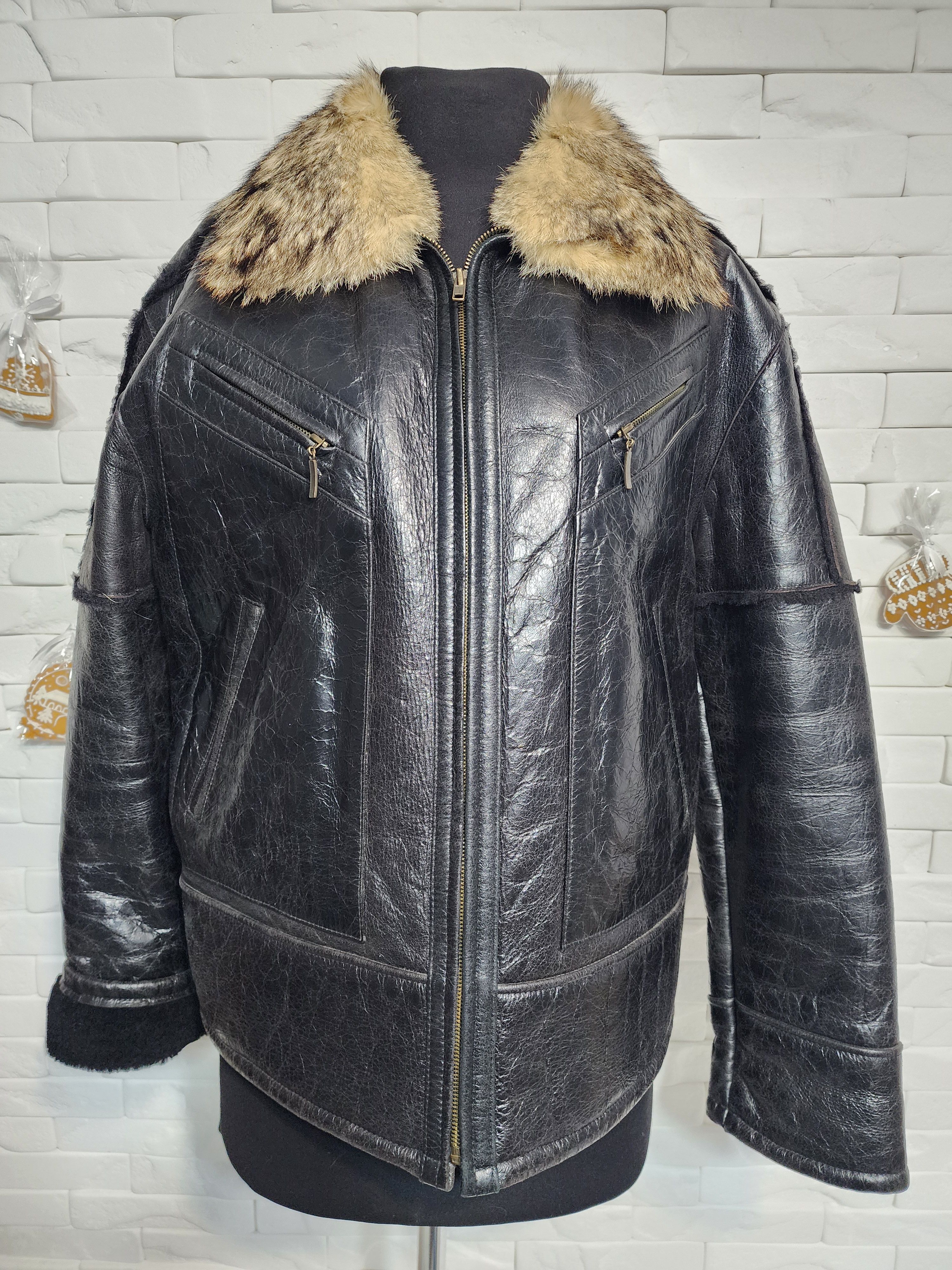 Furla Men's Black Leather Fur Jacket: Genuine Fur, Metal Zipper Size US L / EU 52-54 / 3 - 1 Thumbnail