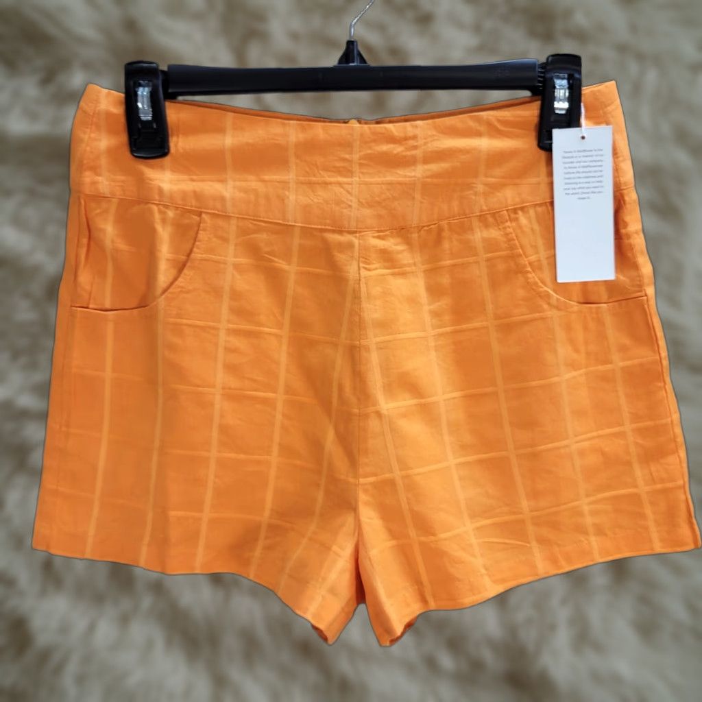Vintage Never A Wallflower Women's Orange Plaid Shorts 100% Cotton Lined XS NWT Size 26" / US 2 / IT 38 - 1 Thumbnail