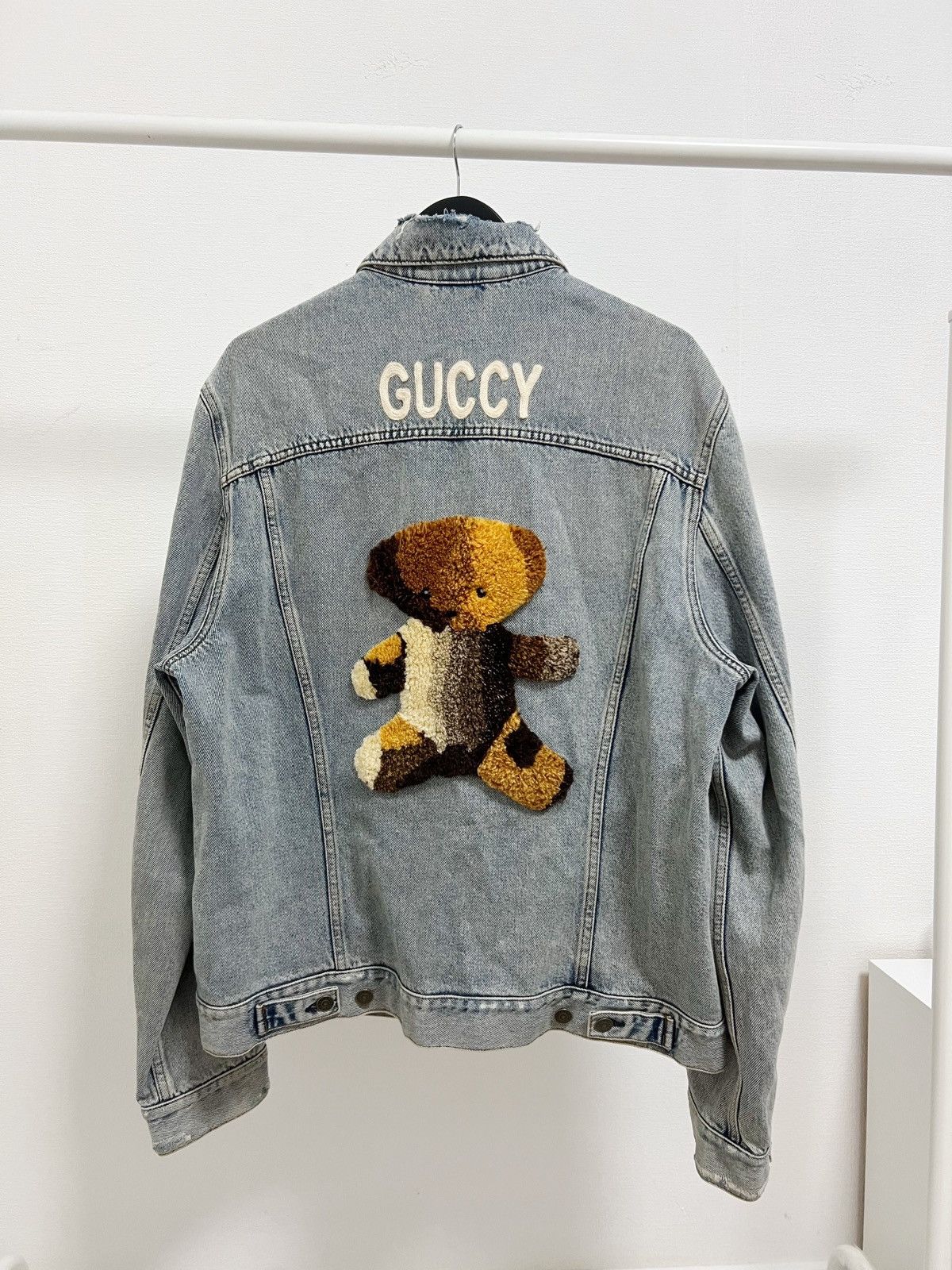 Gucci denim jacket teddy bear online