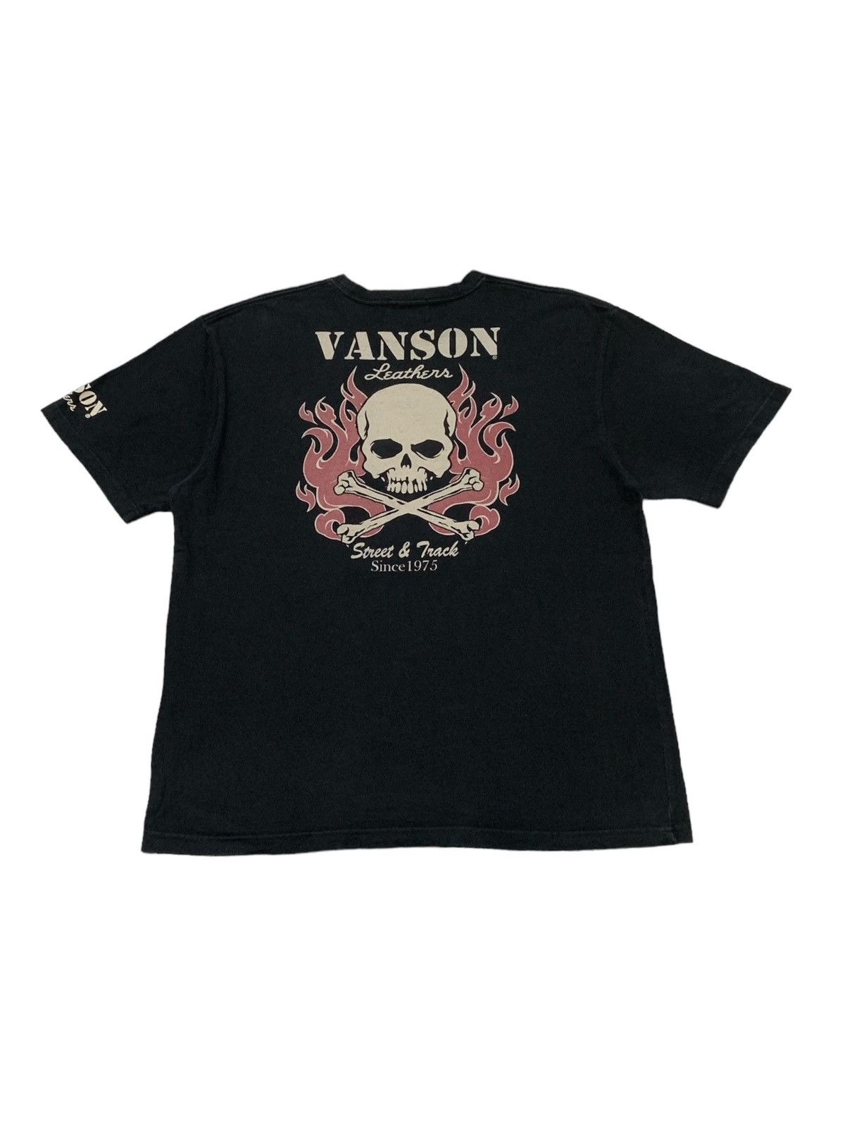 Japanese Brand × Vanson Leathers Vanson Leather Crossbones Flames Street & Track Tshirt Size US L / EU 52-54 / 3 - 6 Thumbnail