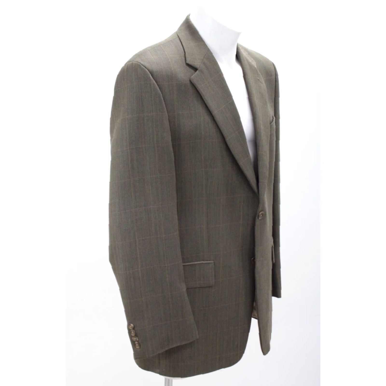 Ralph Lauren Chaps Ralph Lauren Blazer Men’s 42T Wool Green Windowpane Plaid Preppy Style Notch Lapel 2-Button Single-Breasted Regular Fit Size 42R - 5 Thumbnail